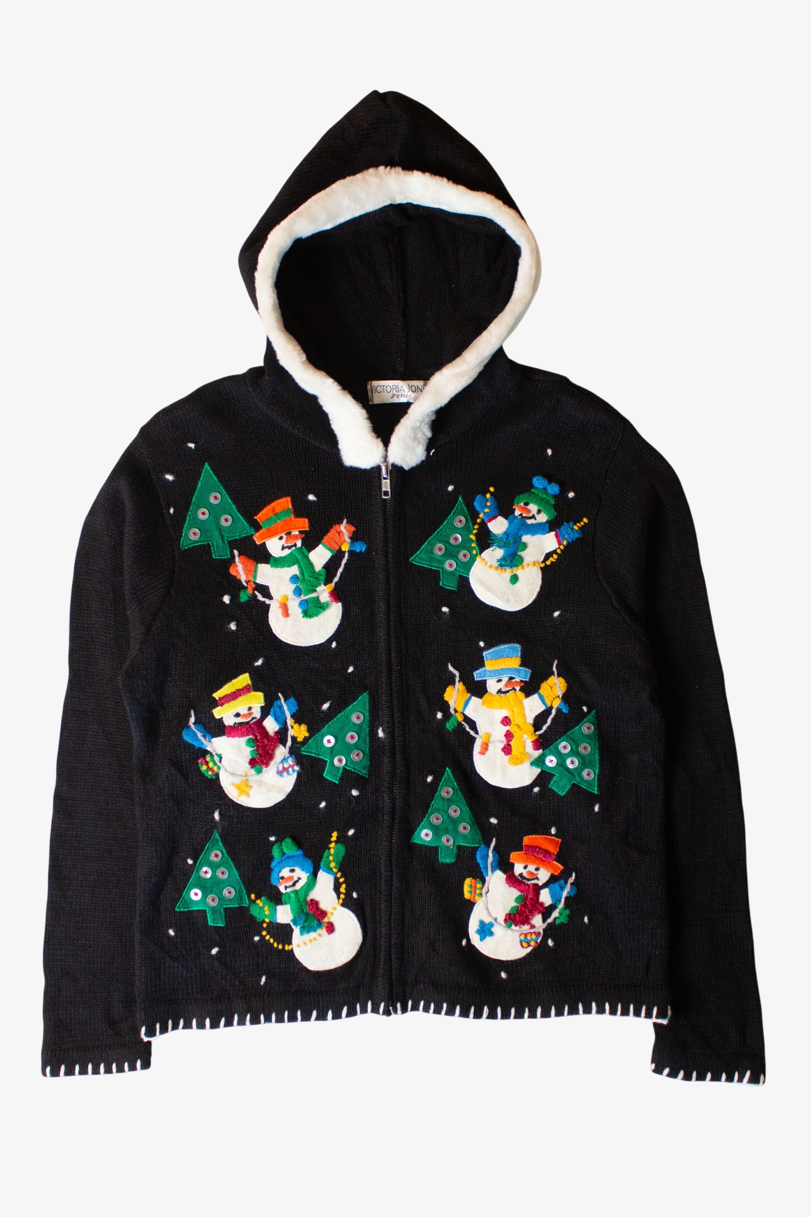Vintage Hooded Snowmen Christmas Cardigan (1990s)