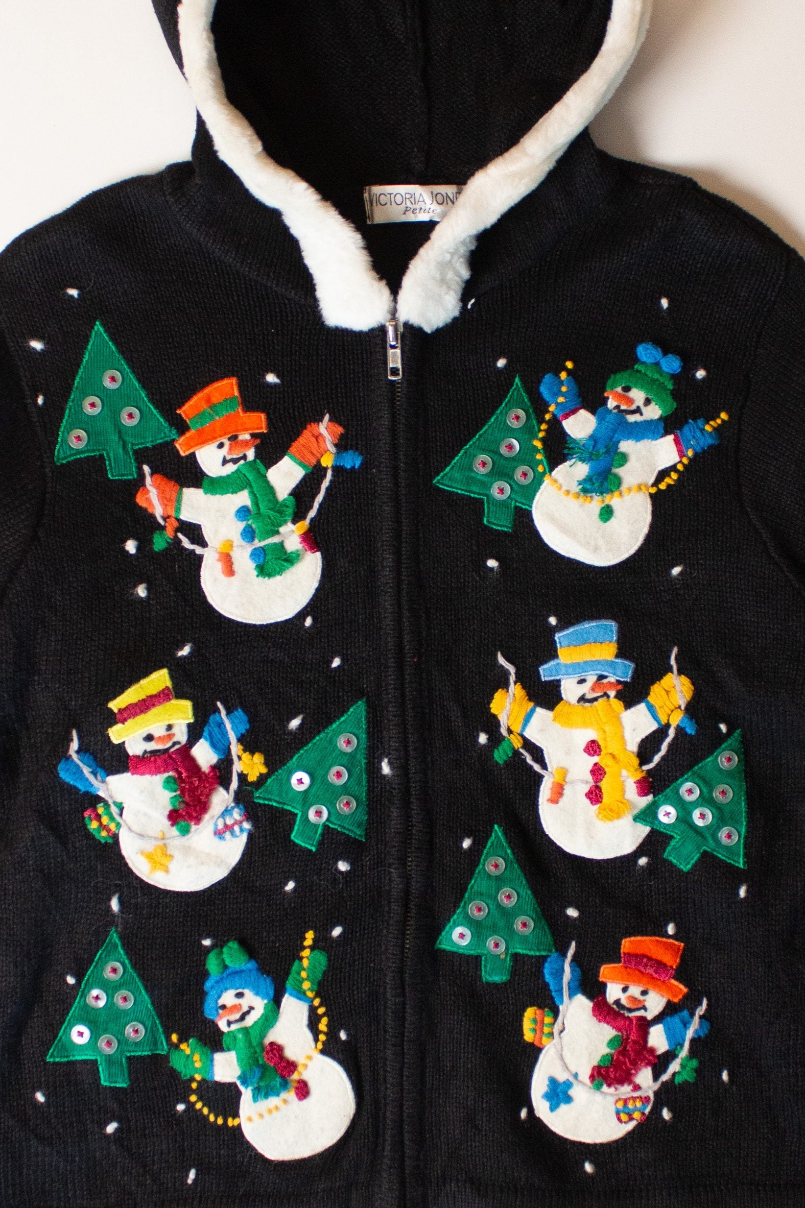 Vintage Hooded Snowmen Christmas Cardigan (1990s)