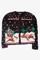 Vintage North Pole Reindeer Ugly Christmas Cardigan (1990s)