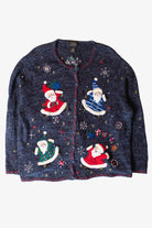 Vintage Blue Santas Christmas Cardigan (1990s)
