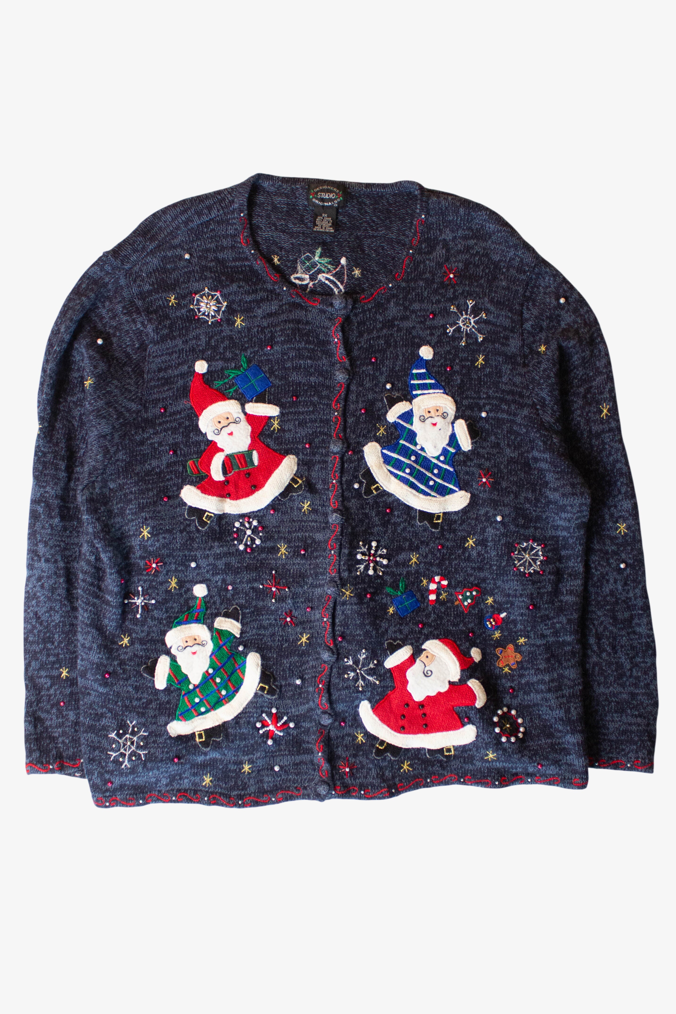 Vintage Blue Santas Christmas Cardigan (1990s)