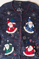 Vintage Blue Santas Christmas Cardigan (1990s)