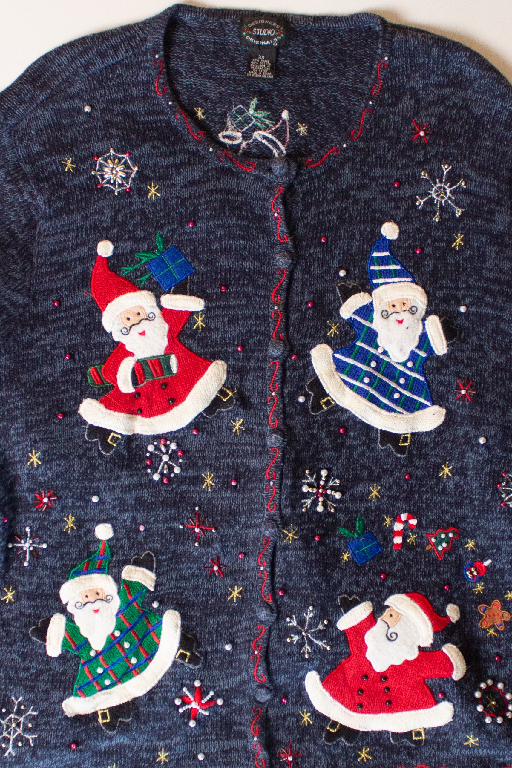 Vintage Blue Santas Christmas Cardigan (1990s)