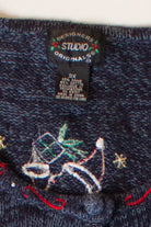 Vintage Blue Santas Christmas Cardigan (1990s)