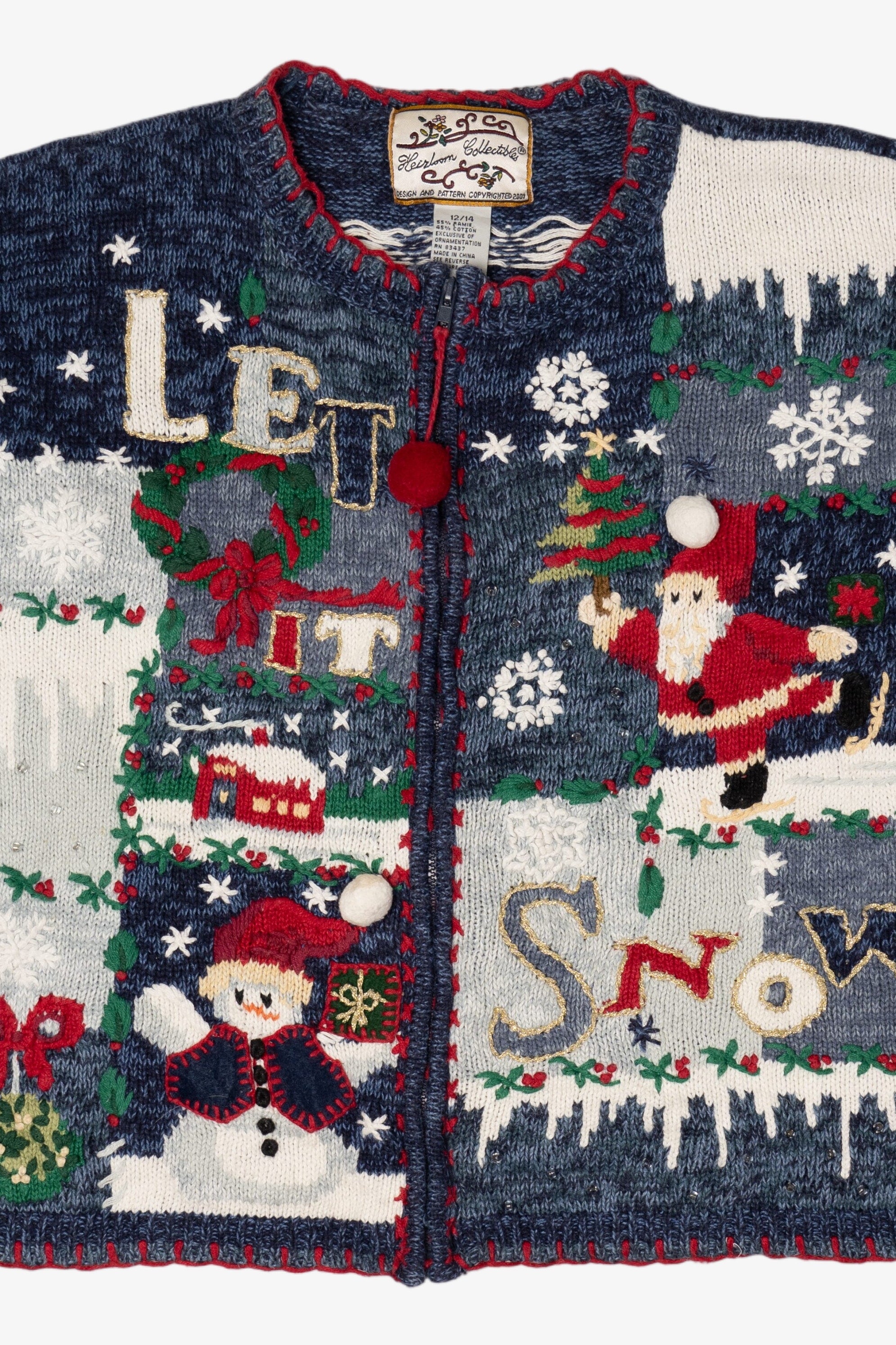 Vintage Blue Heirloom Collectibles "Let It Snow" Ugly Christmas Cardigan (2000s)