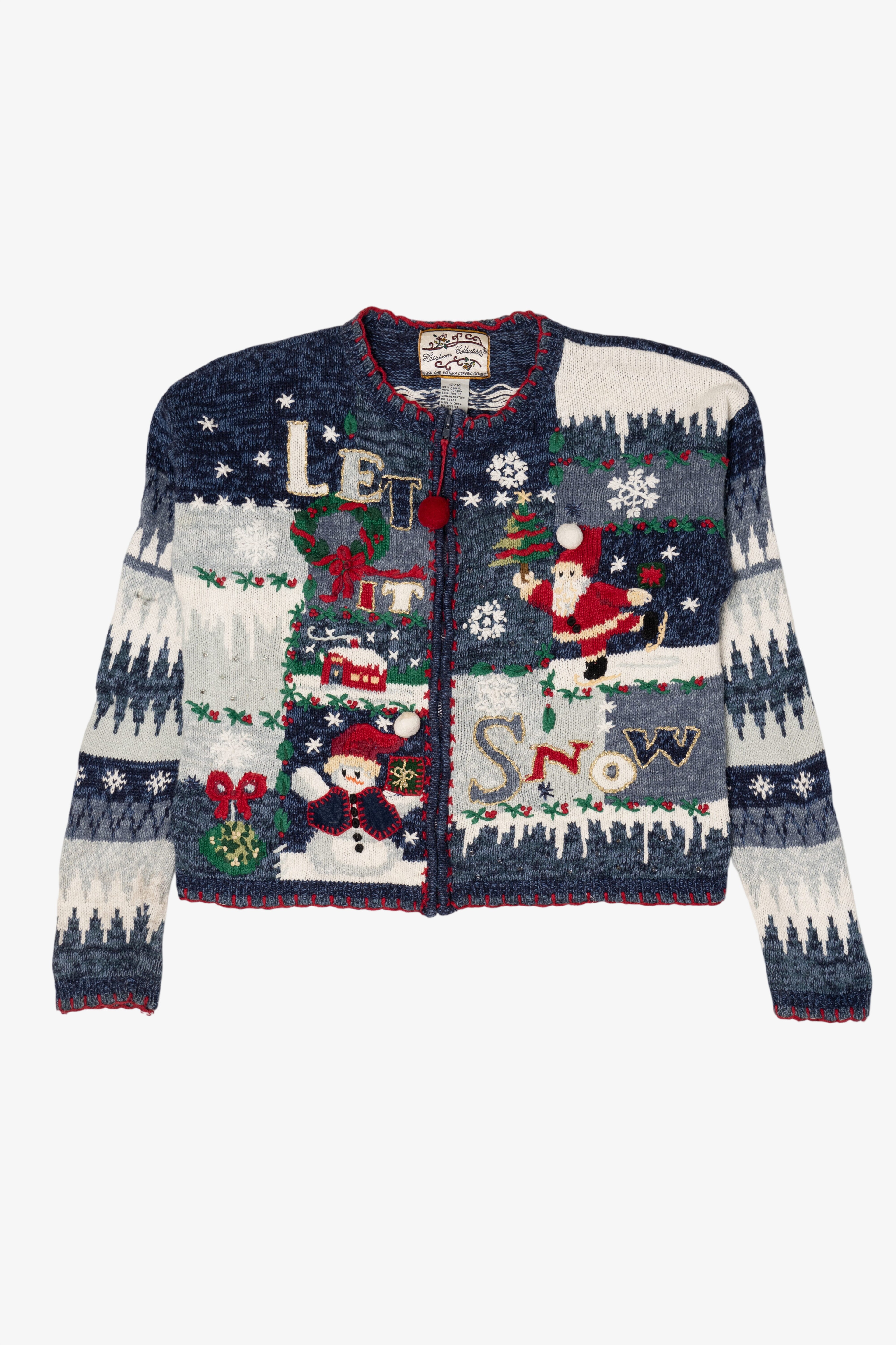Vintage Blue Heirloom Collectibles "Let It Snow" Ugly Christmas Cardigan (2000s)