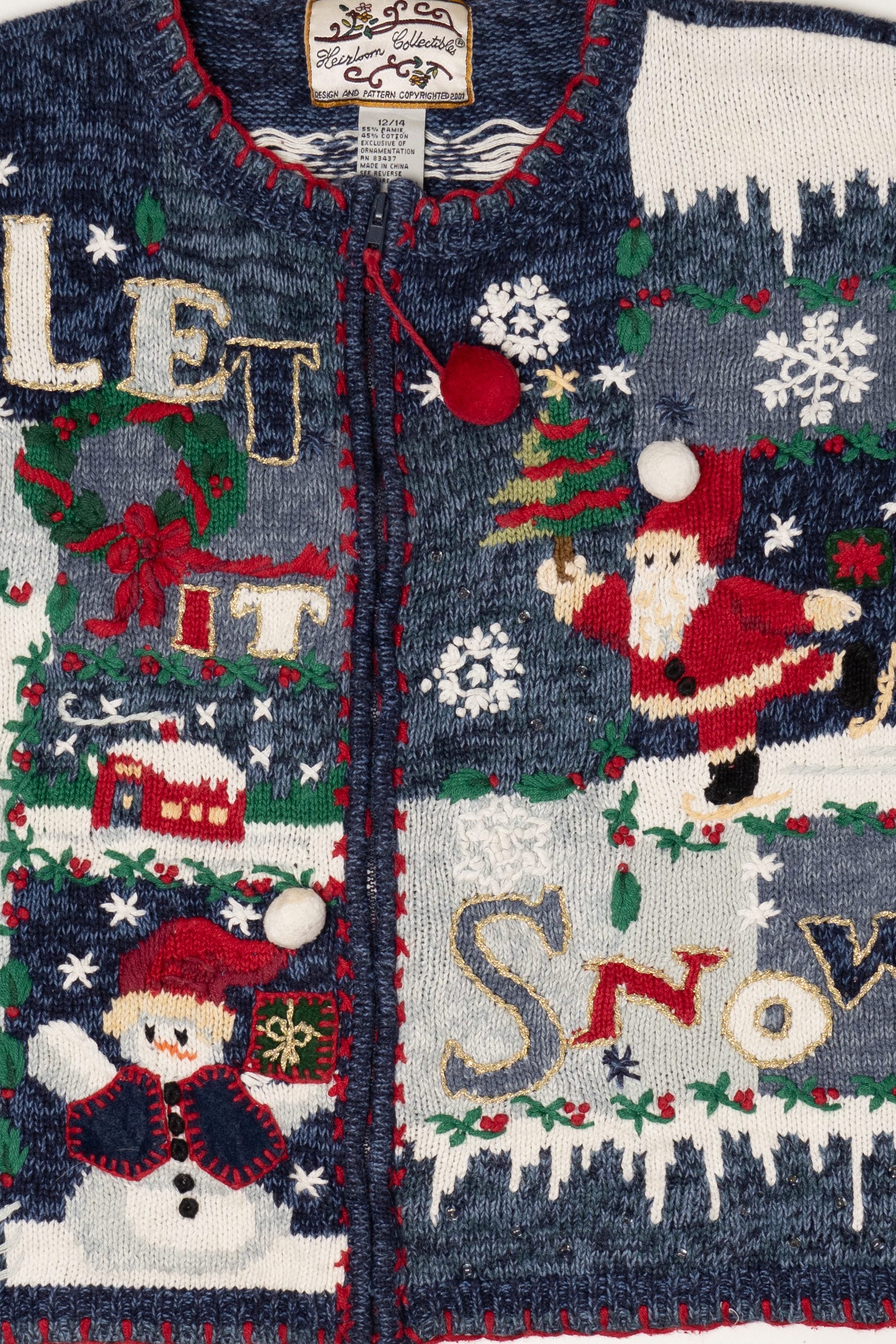 Vintage Blue Heirloom Collectibles "Let It Snow" Ugly Christmas Cardigan (2000s)