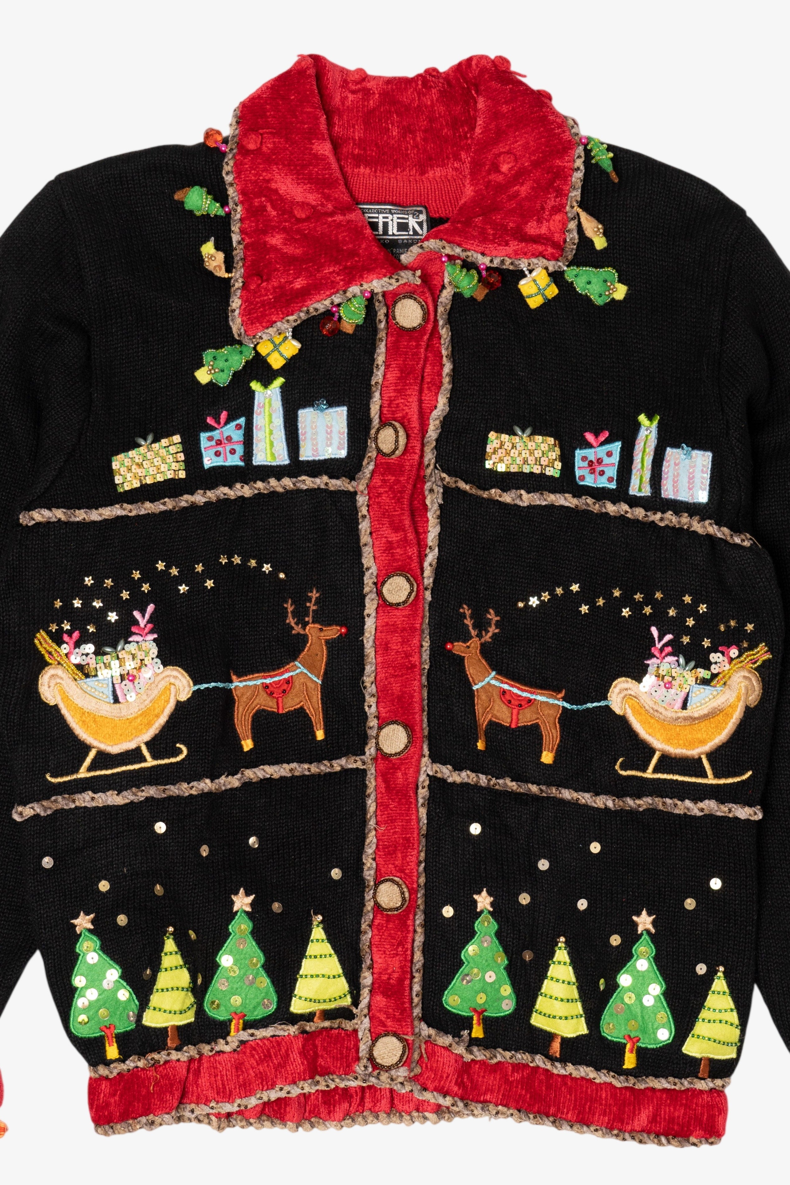 Vintage Black Berek Reindeer Ugly Christmas Cardigan (2000s)