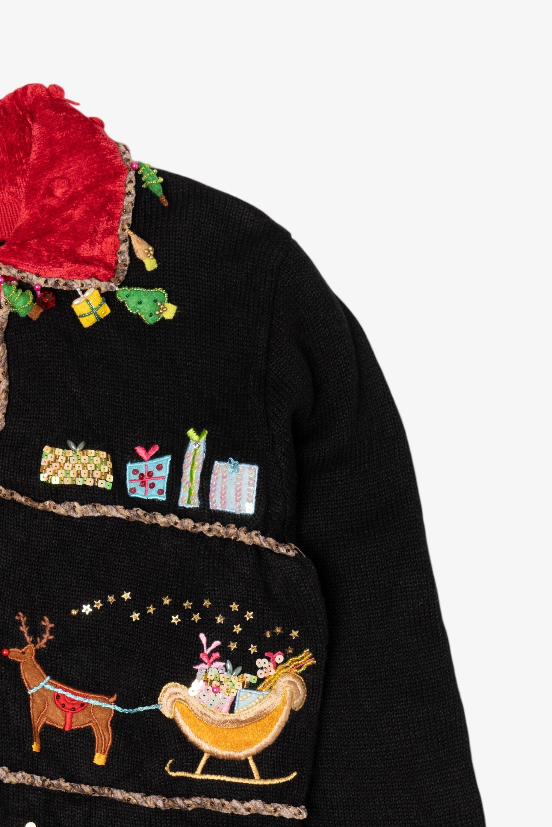 Vintage Black Berek Reindeer Ugly Christmas Cardigan (2000s)