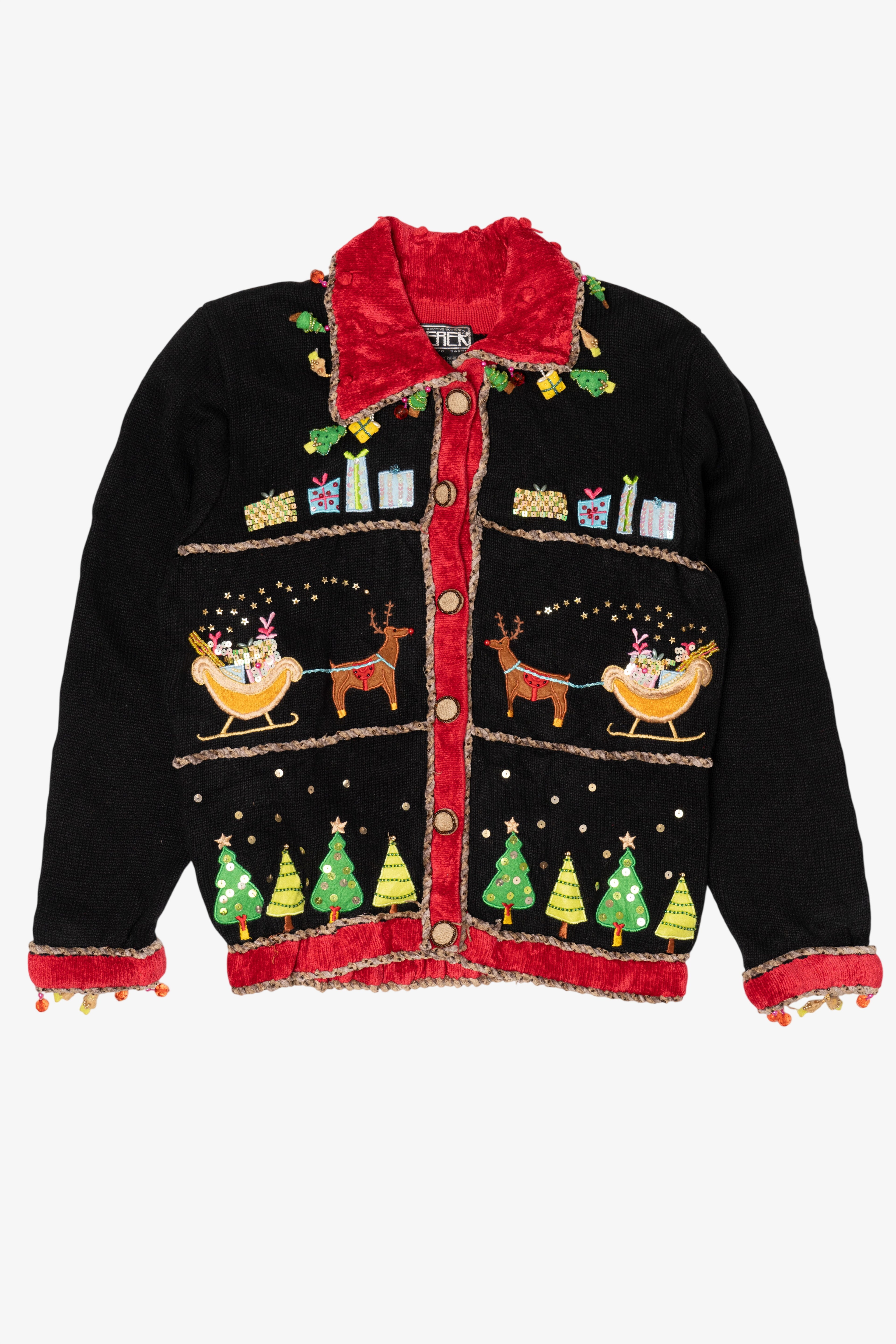 Vintage Black Berek Reindeer Ugly Christmas Cardigan (2000s)