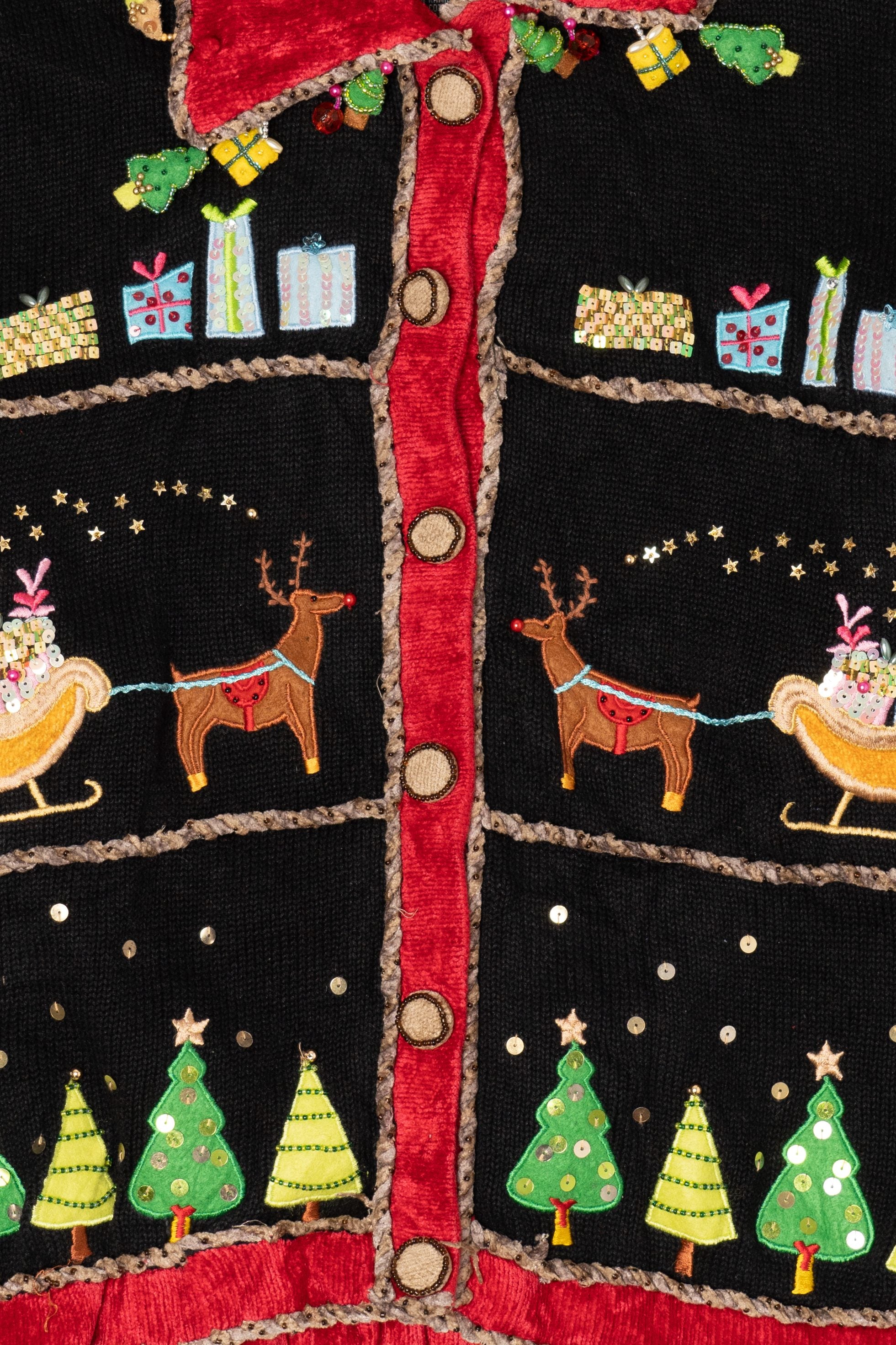 Vintage Black Berek Reindeer Ugly Christmas Cardigan (2000s)