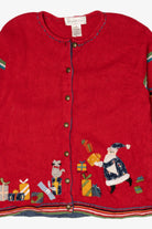 Vintage Hand Embroidered Red Susan Bristol Presents Ugly Christmas Cardigan (2000s)