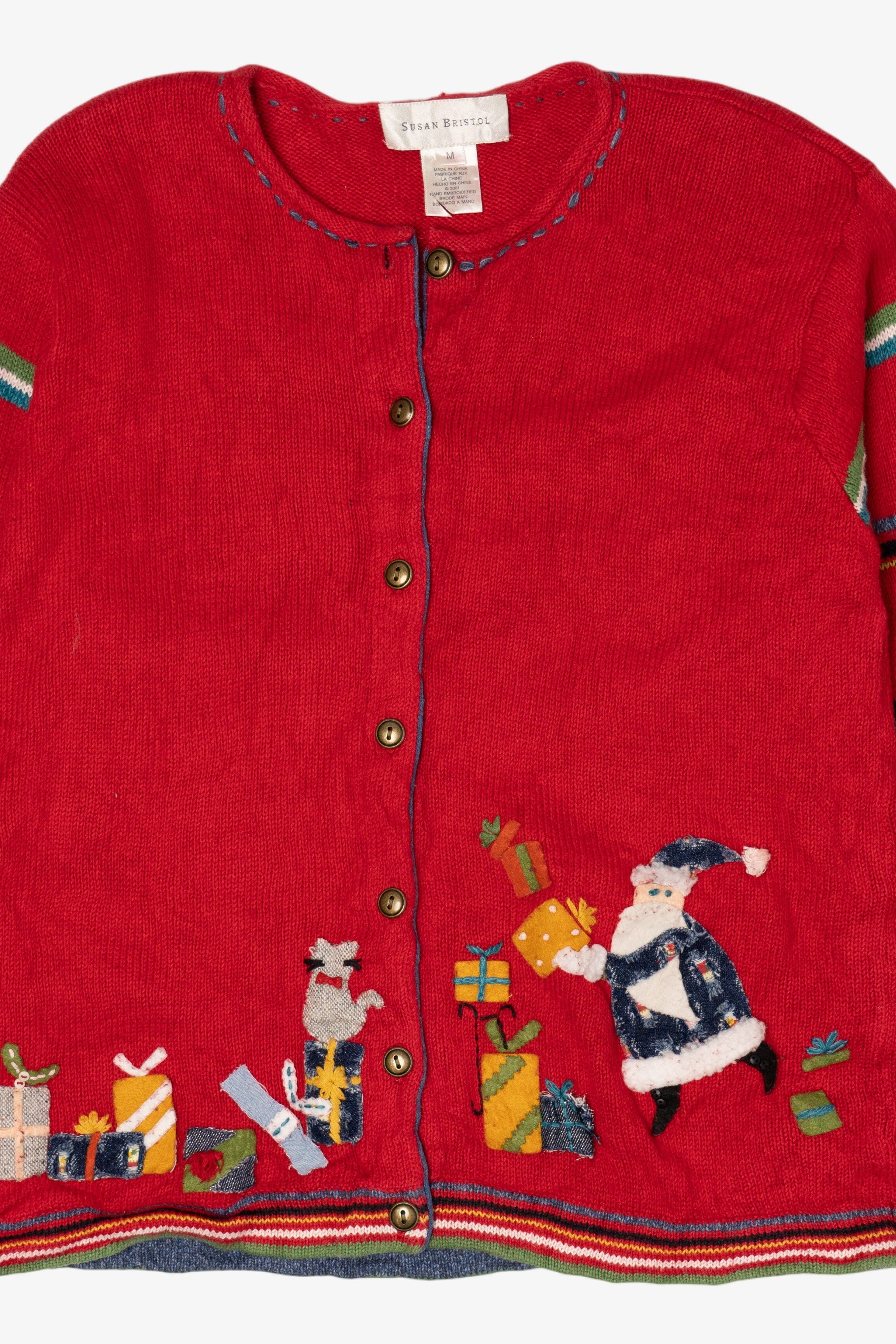 Vintage Hand Embroidered Red Susan Bristol Presents Ugly Christmas Cardigan (2000s)