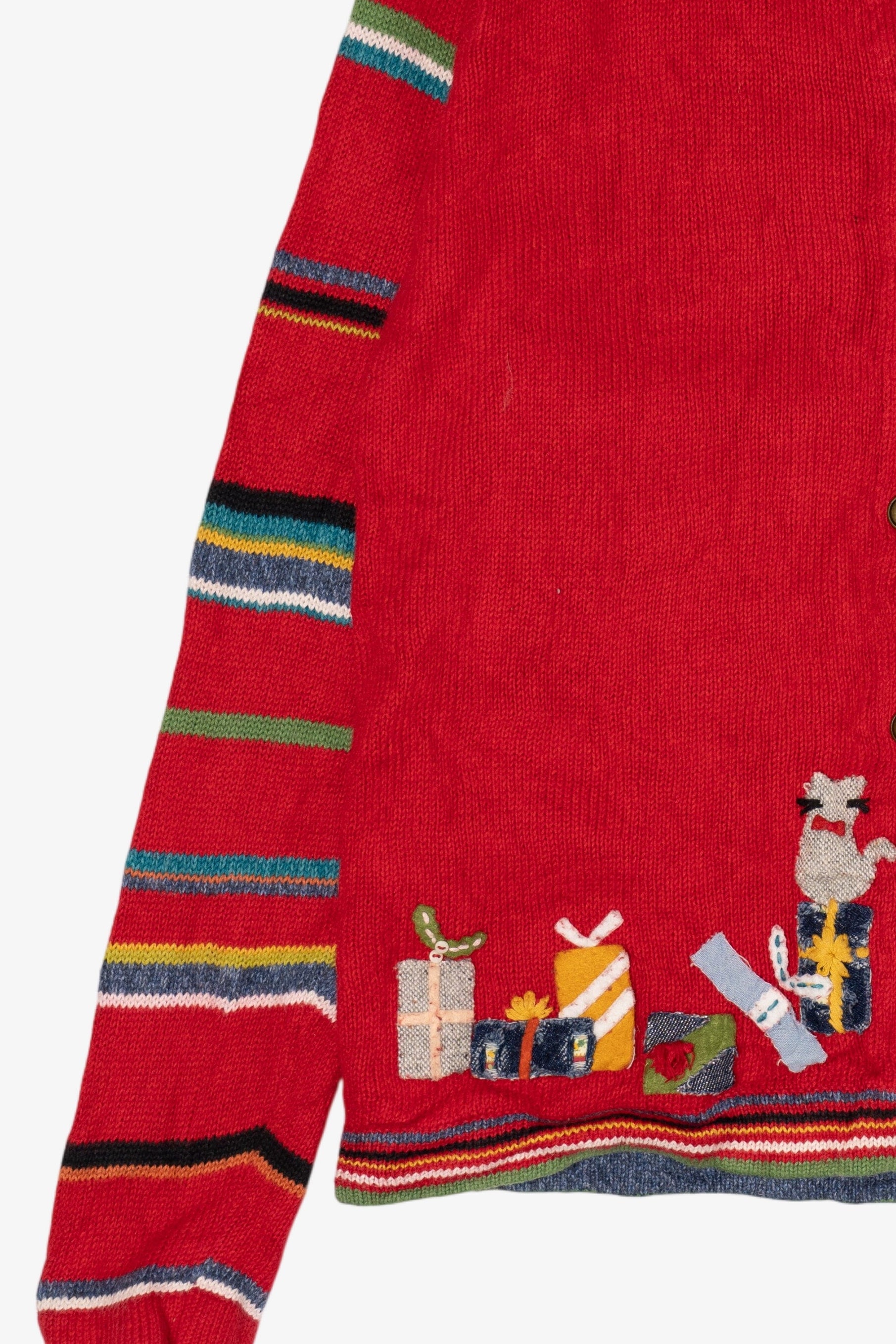 Vintage Hand Embroidered Red Susan Bristol Presents Ugly Christmas Cardigan (2000s)