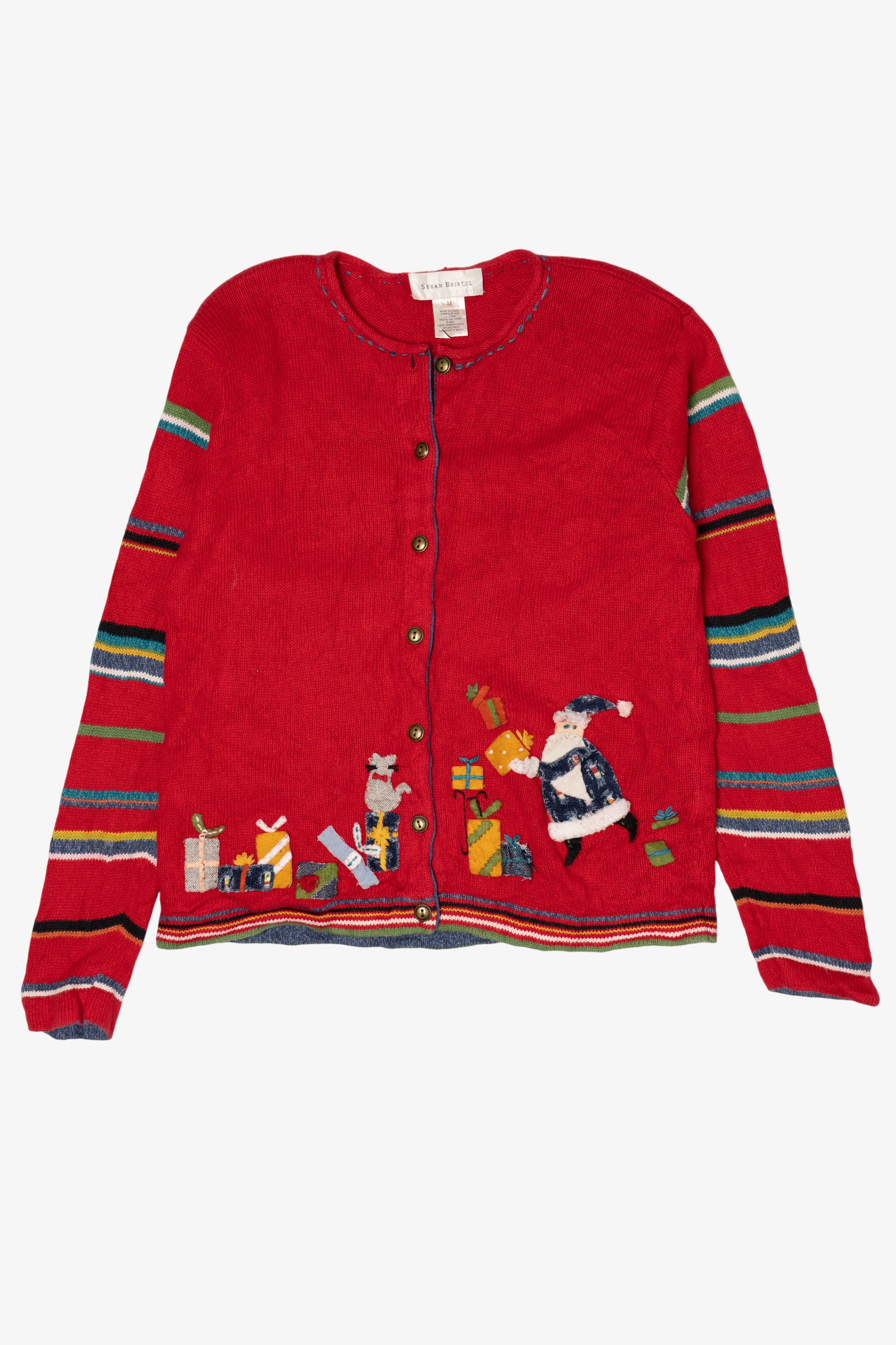 Vintage Hand Embroidered Red Susan Bristol Presents Ugly Christmas Cardigan (2000s)