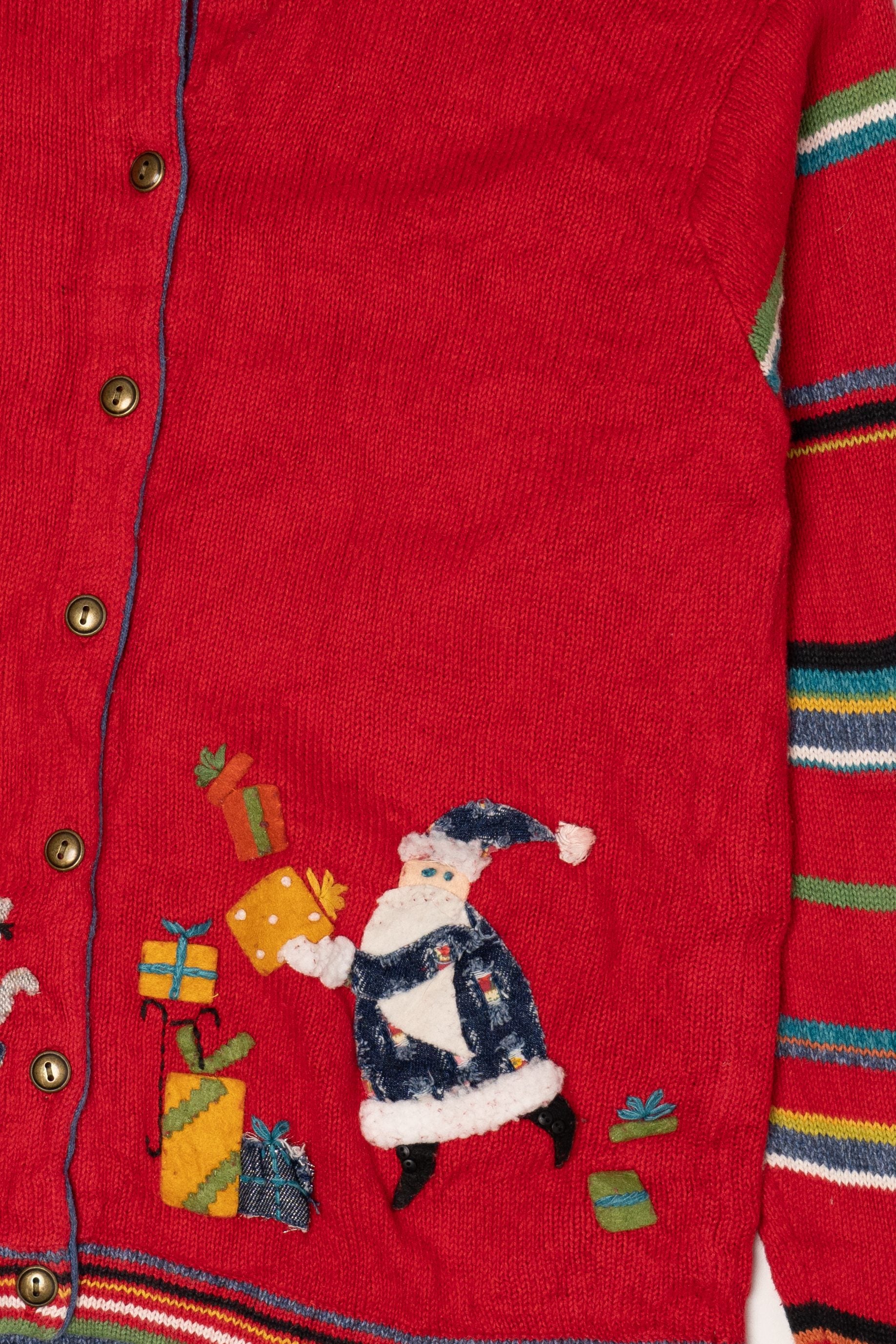 Vintage Hand Embroidered Red Susan Bristol Presents Ugly Christmas Cardigan (2000s)