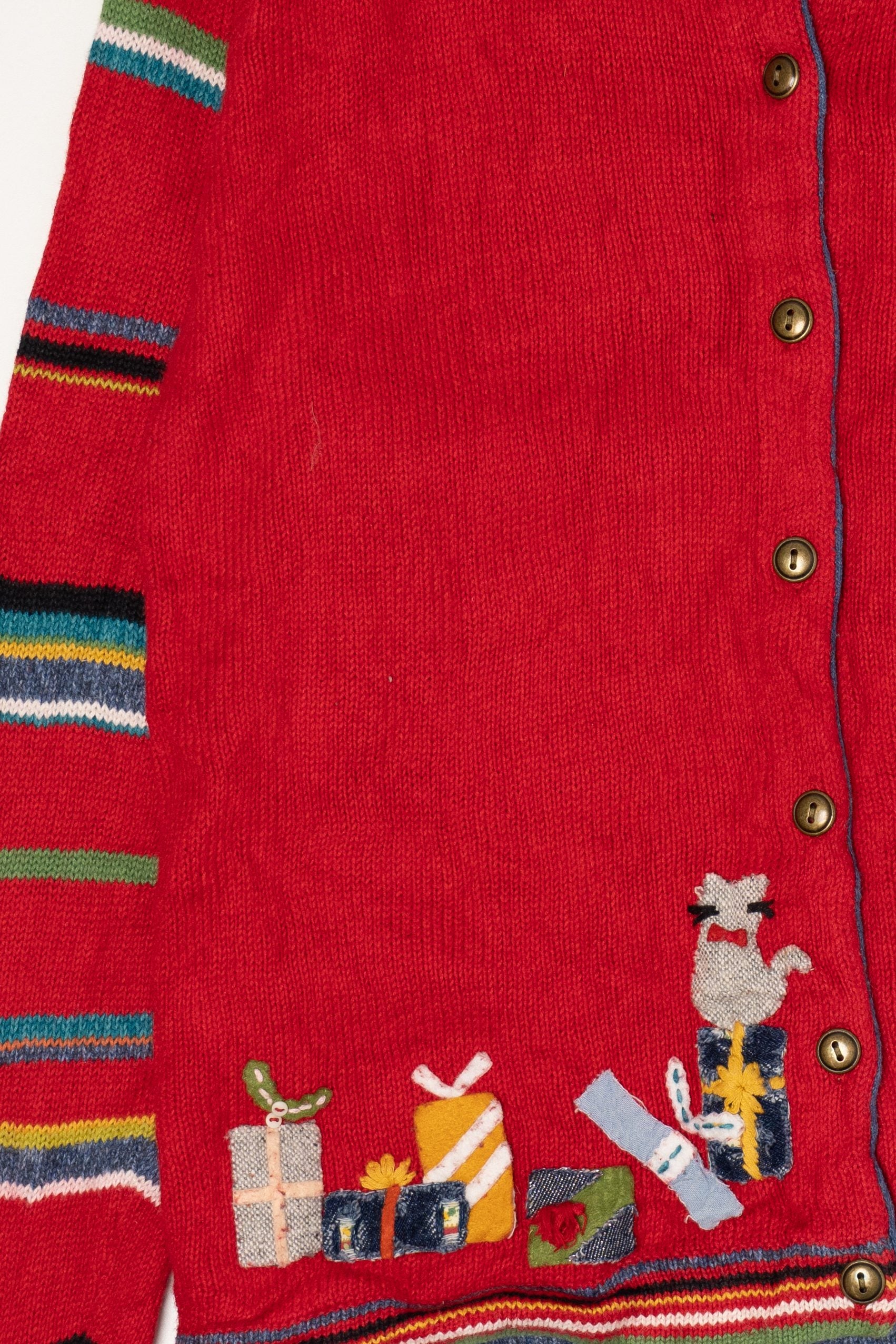Vintage Hand Embroidered Red Susan Bristol Presents Ugly Christmas Cardigan (2000s)