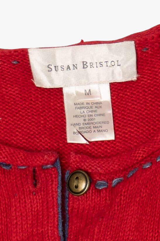 Vintage Hand Embroidered Red Susan Bristol Presents Ugly Christmas Cardigan (2000s)