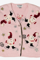 Vintage Pink Jack B. Quick Santa Ugly Christmas Cardigan (1990s)