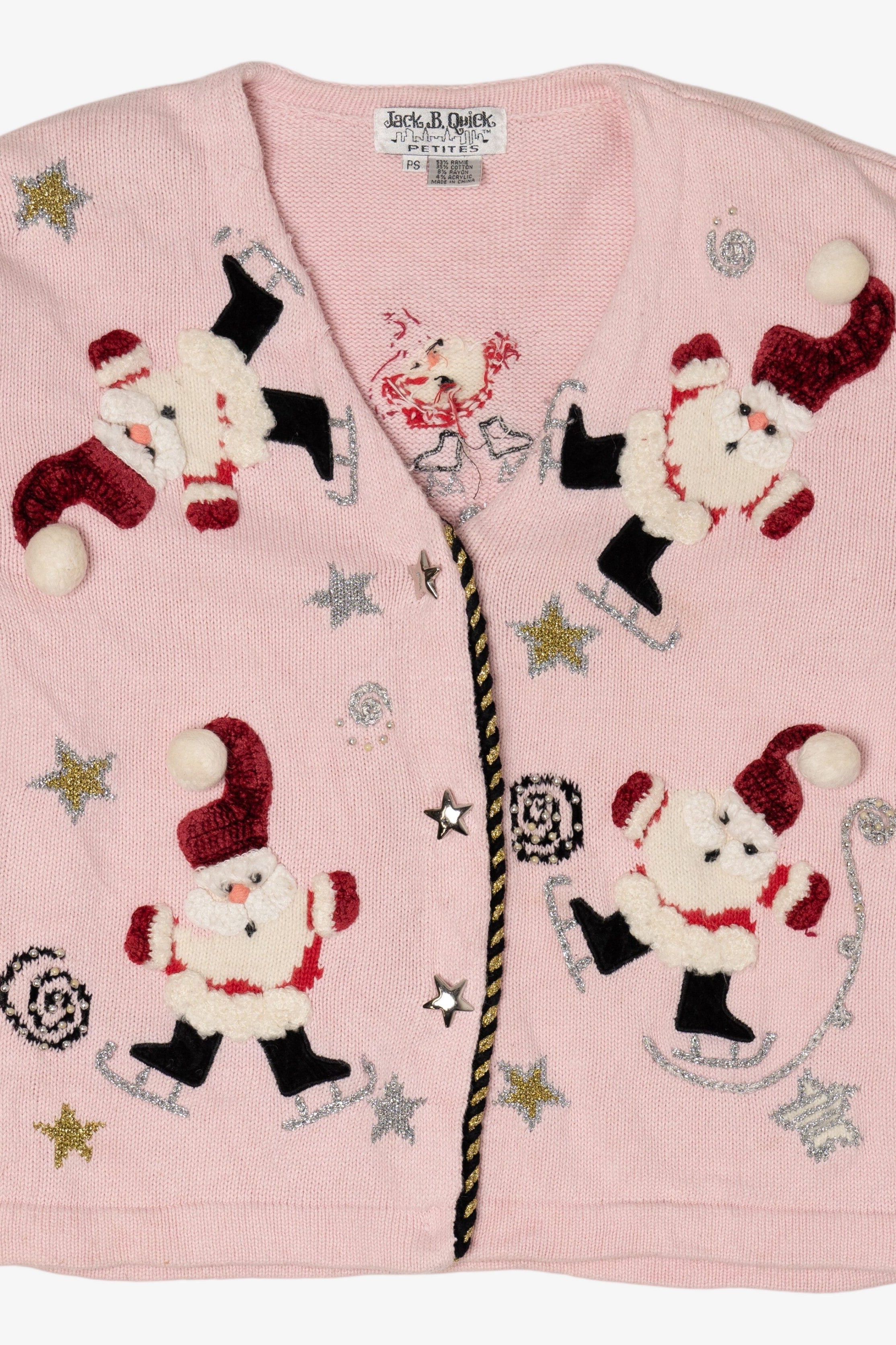 Vintage Pink Jack B. Quick Santa Ugly Christmas Cardigan (1990s)