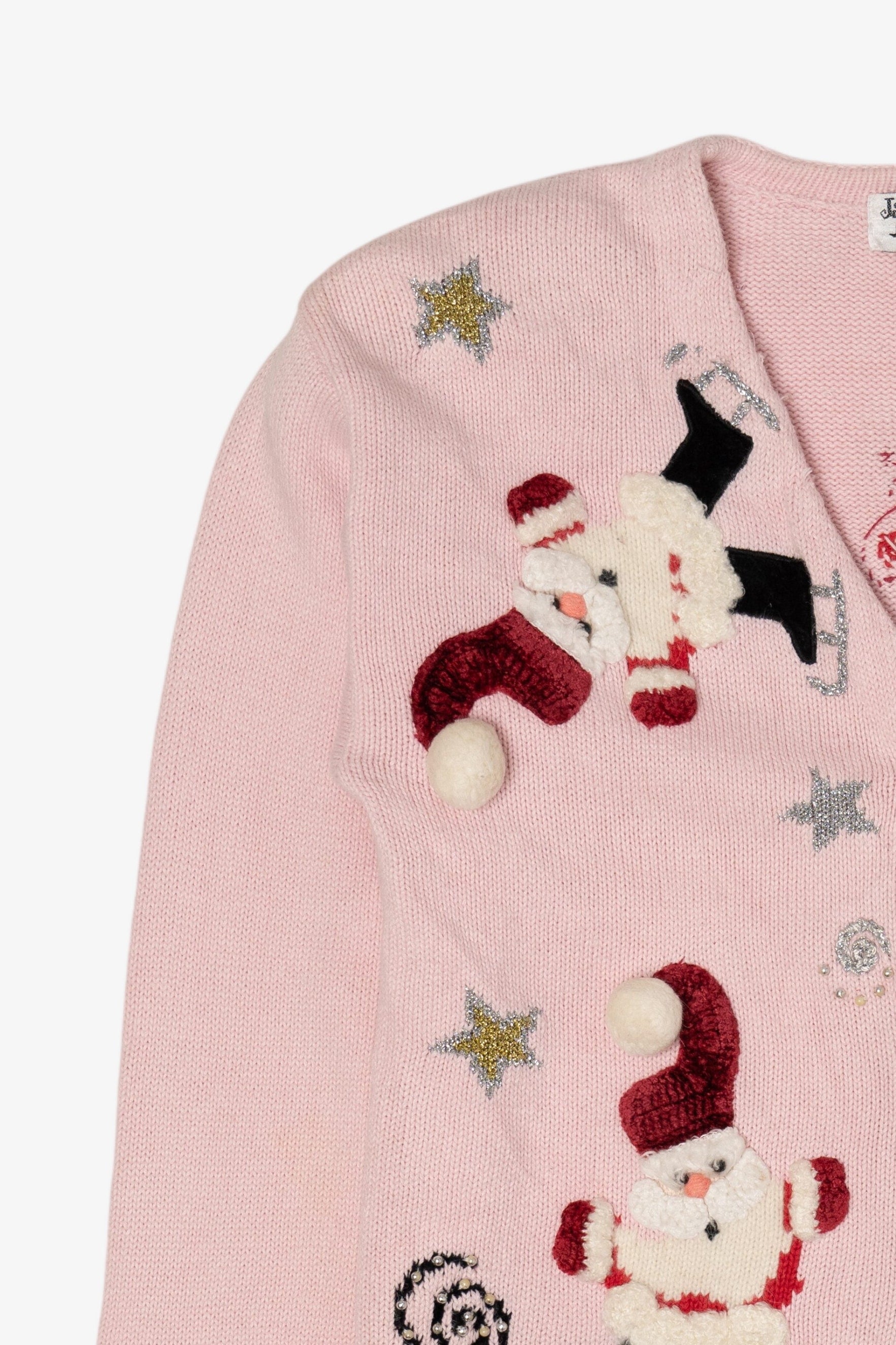 Vintage Pink Jack B. Quick Santa Ugly Christmas Cardigan (1990s)