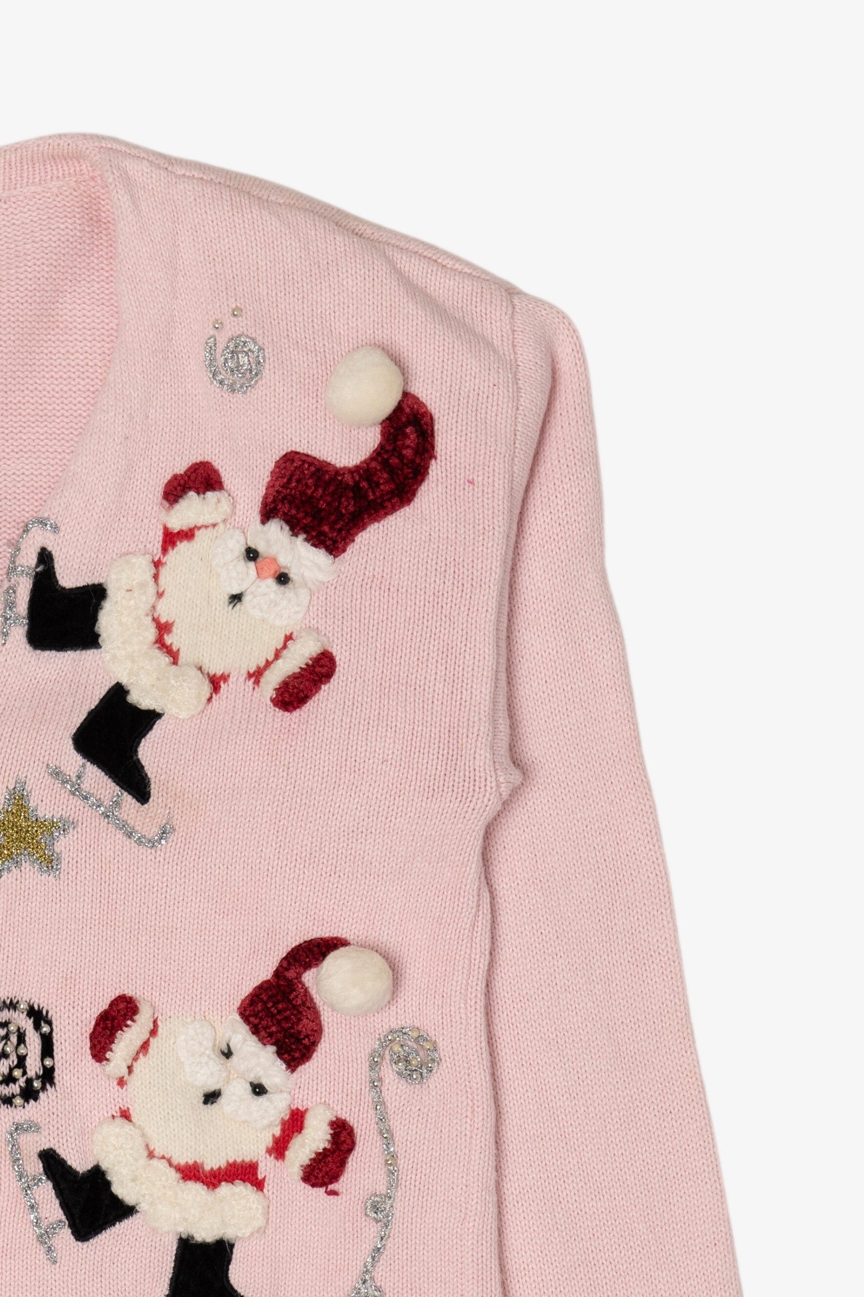 Vintage Pink Jack B. Quick Santa Ugly Christmas Cardigan (1990s)