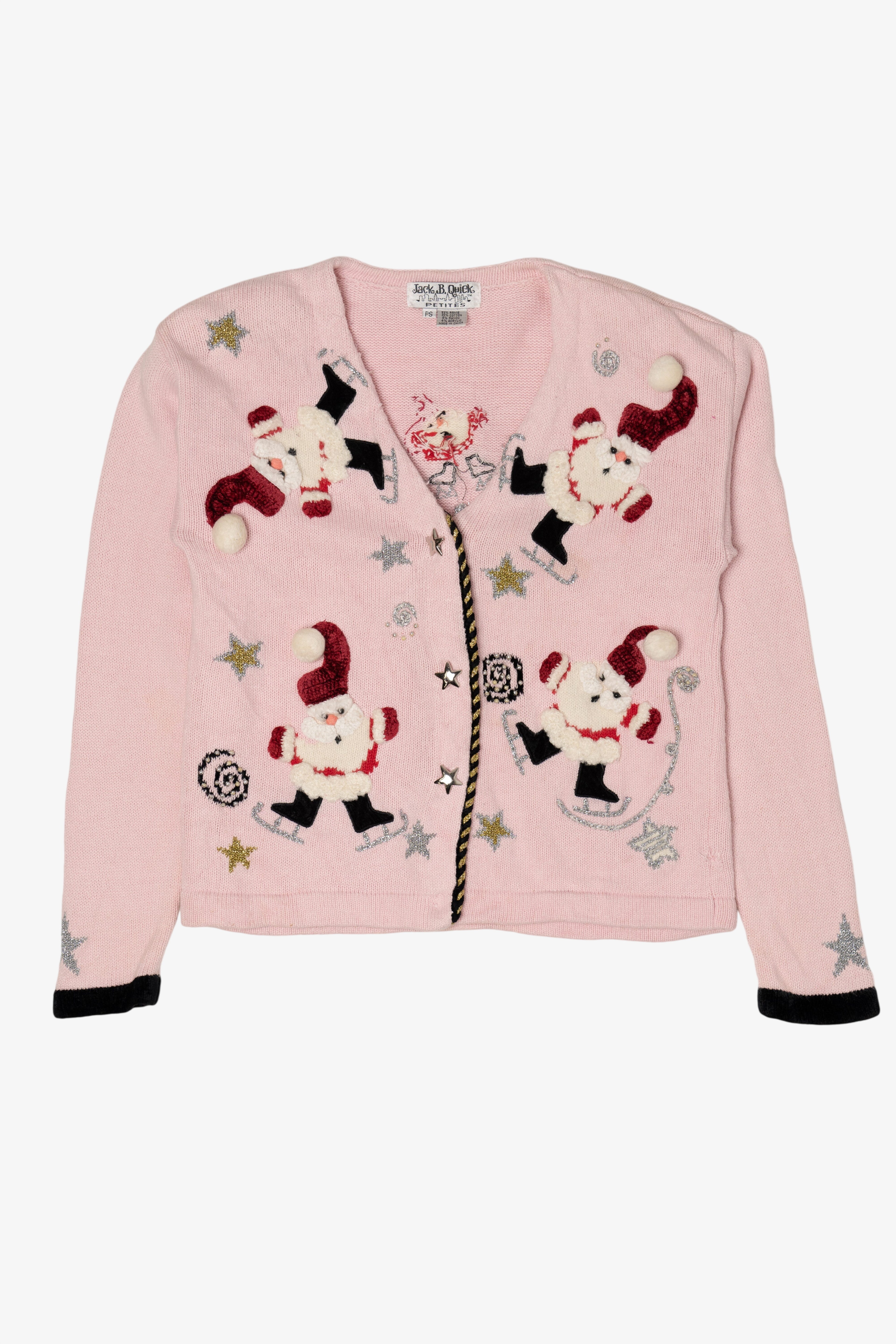 Vintage Pink Jack B. Quick Santa Ugly Christmas Cardigan (1990s)