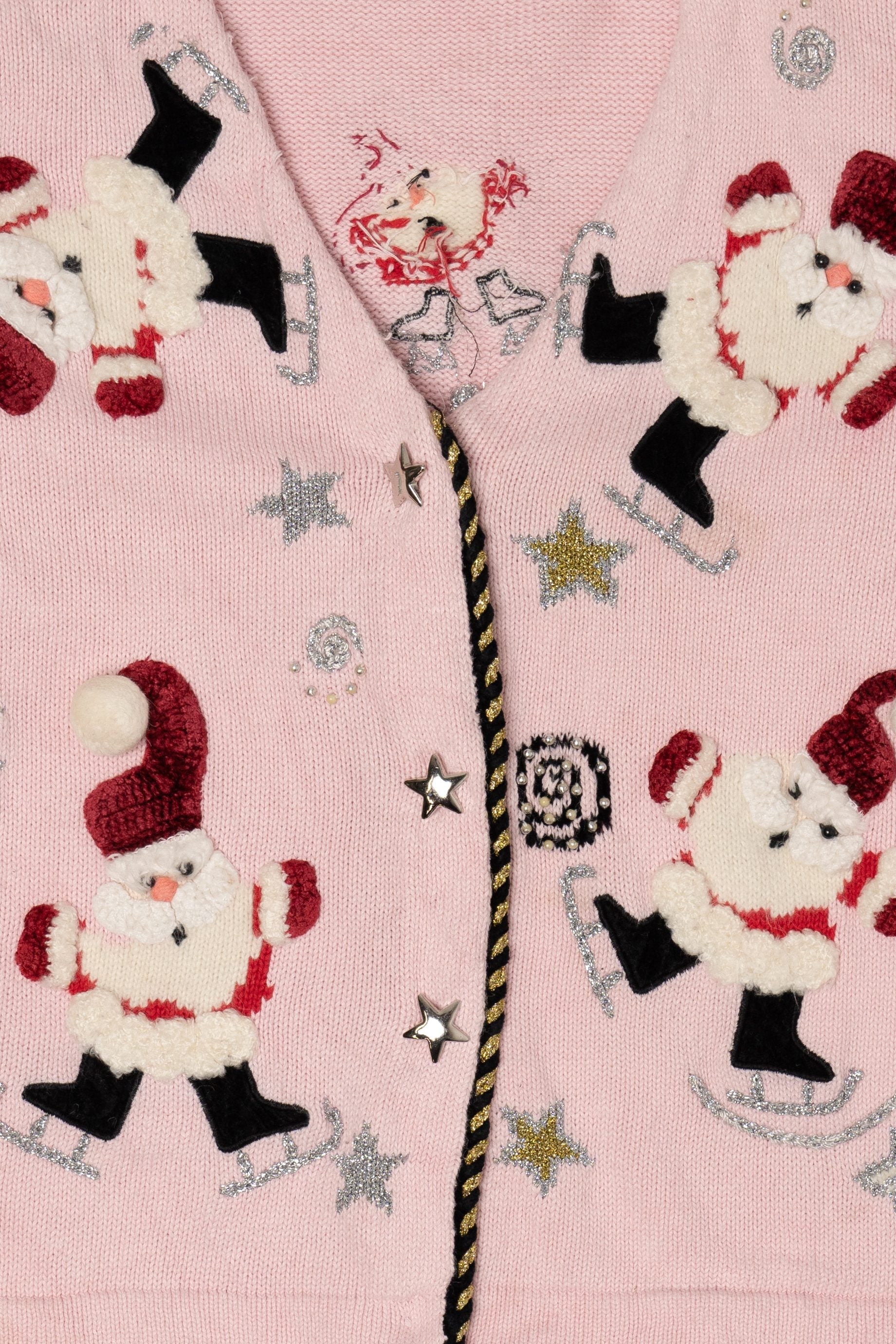 Vintage Pink Jack B. Quick Santa Ugly Christmas Cardigan (1990s)