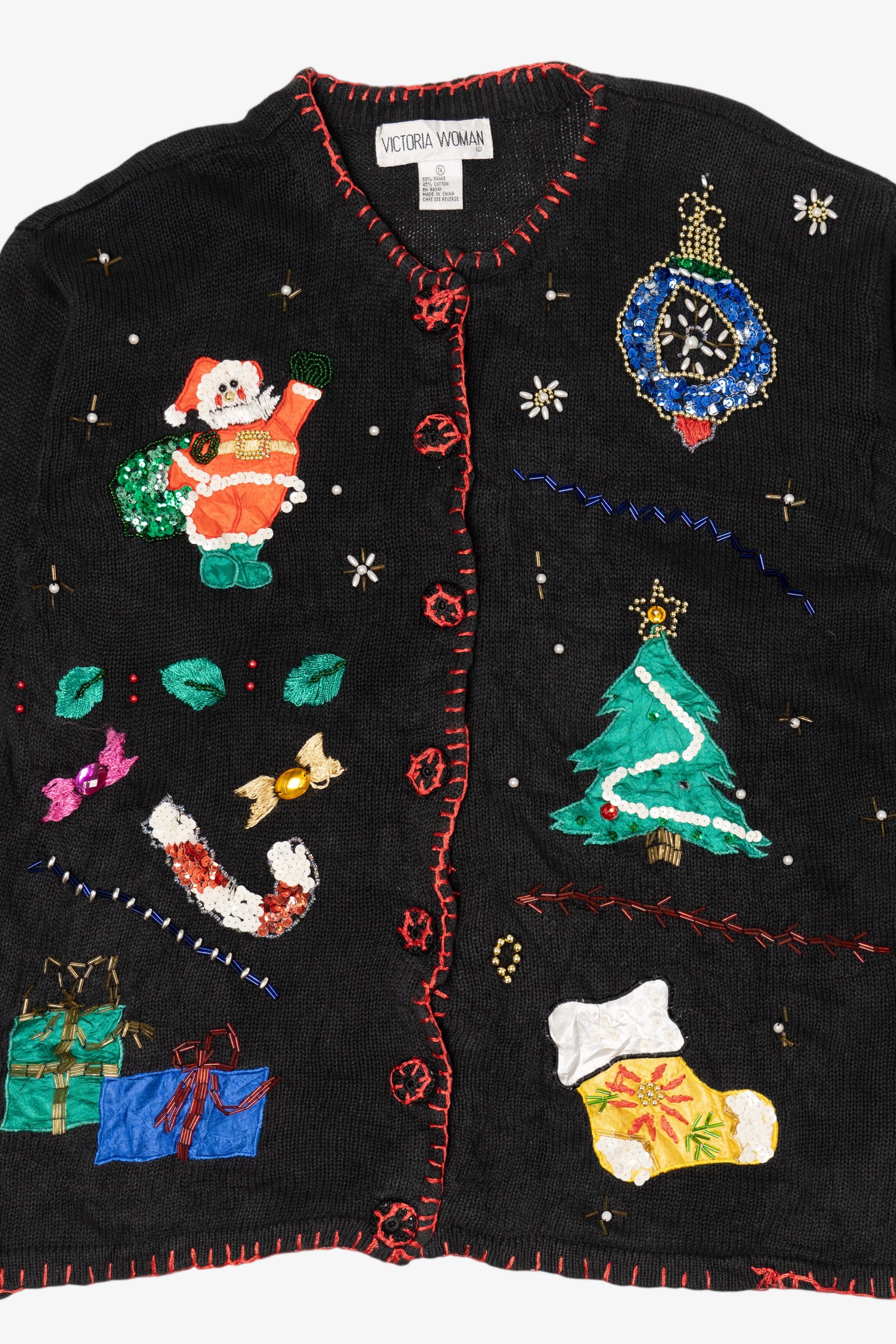 Vintage Black Victoria Women Ugly Christmas Cardigan (2000s)