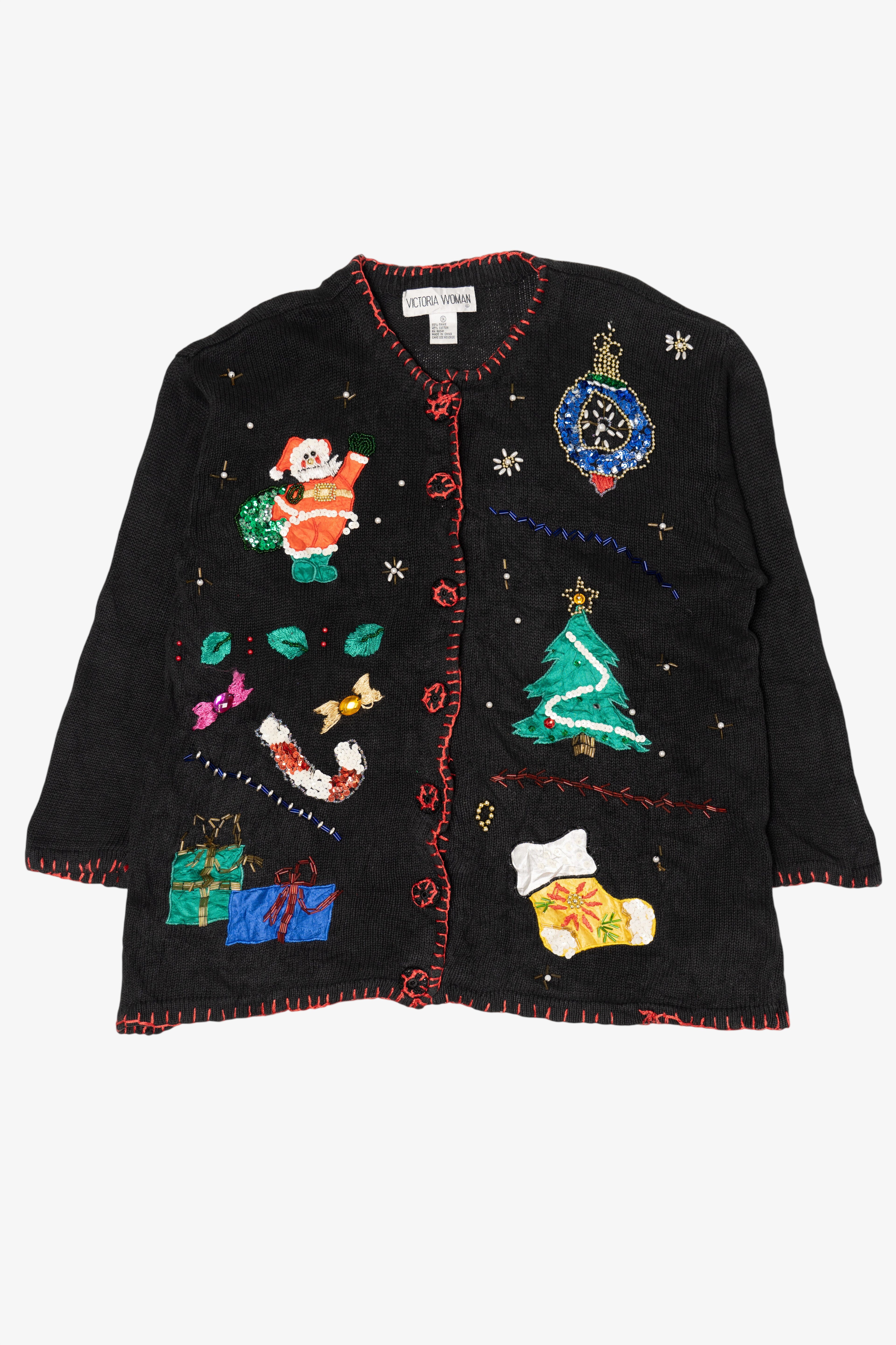 Vintage Black Victoria Women Ugly Christmas Cardigan (2000s)