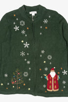Green Christopher & Banks Santa Ugly Christmas Cardigan (2010s)