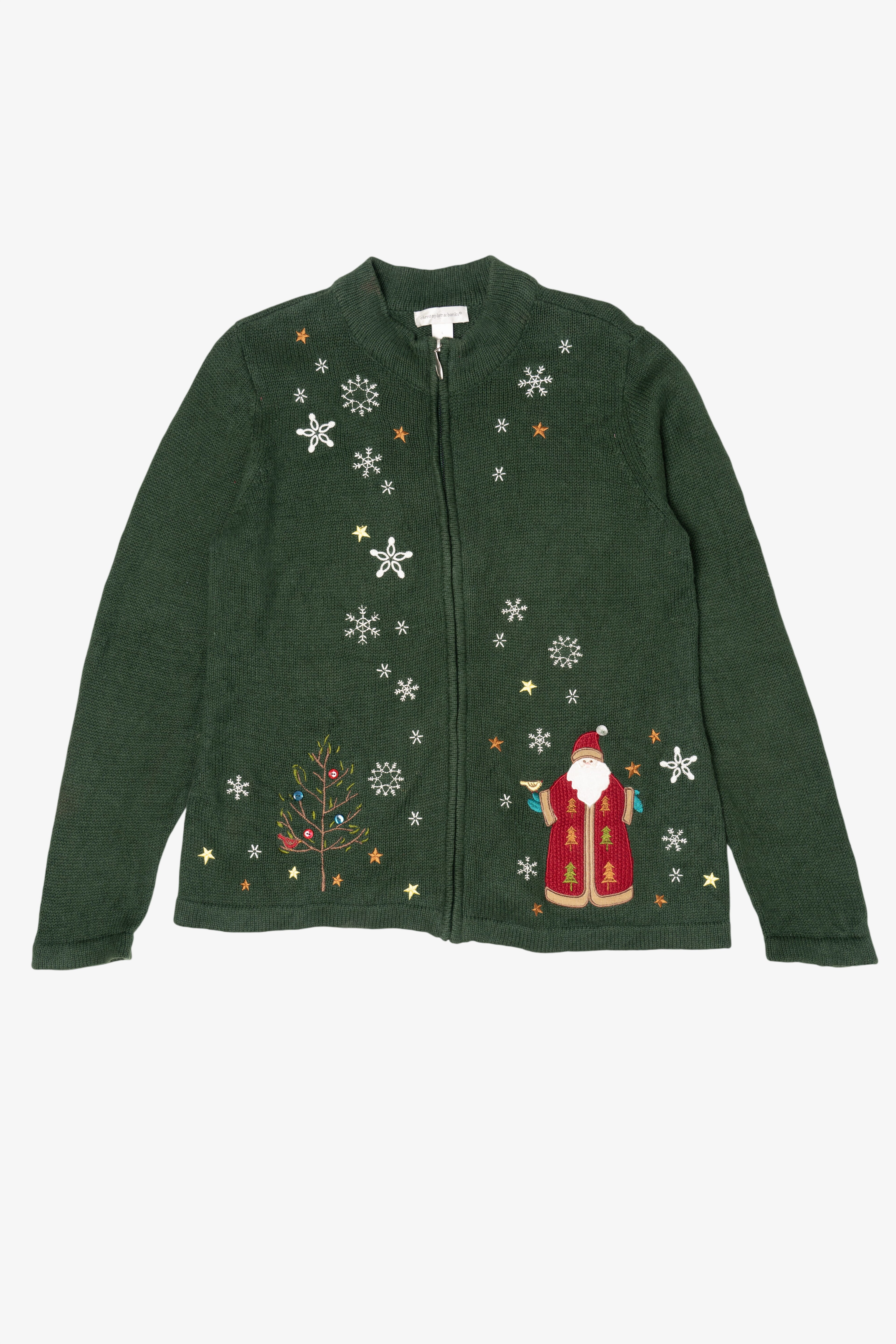 Green Christopher & Banks Santa Ugly Christmas Cardigan (2010s)
