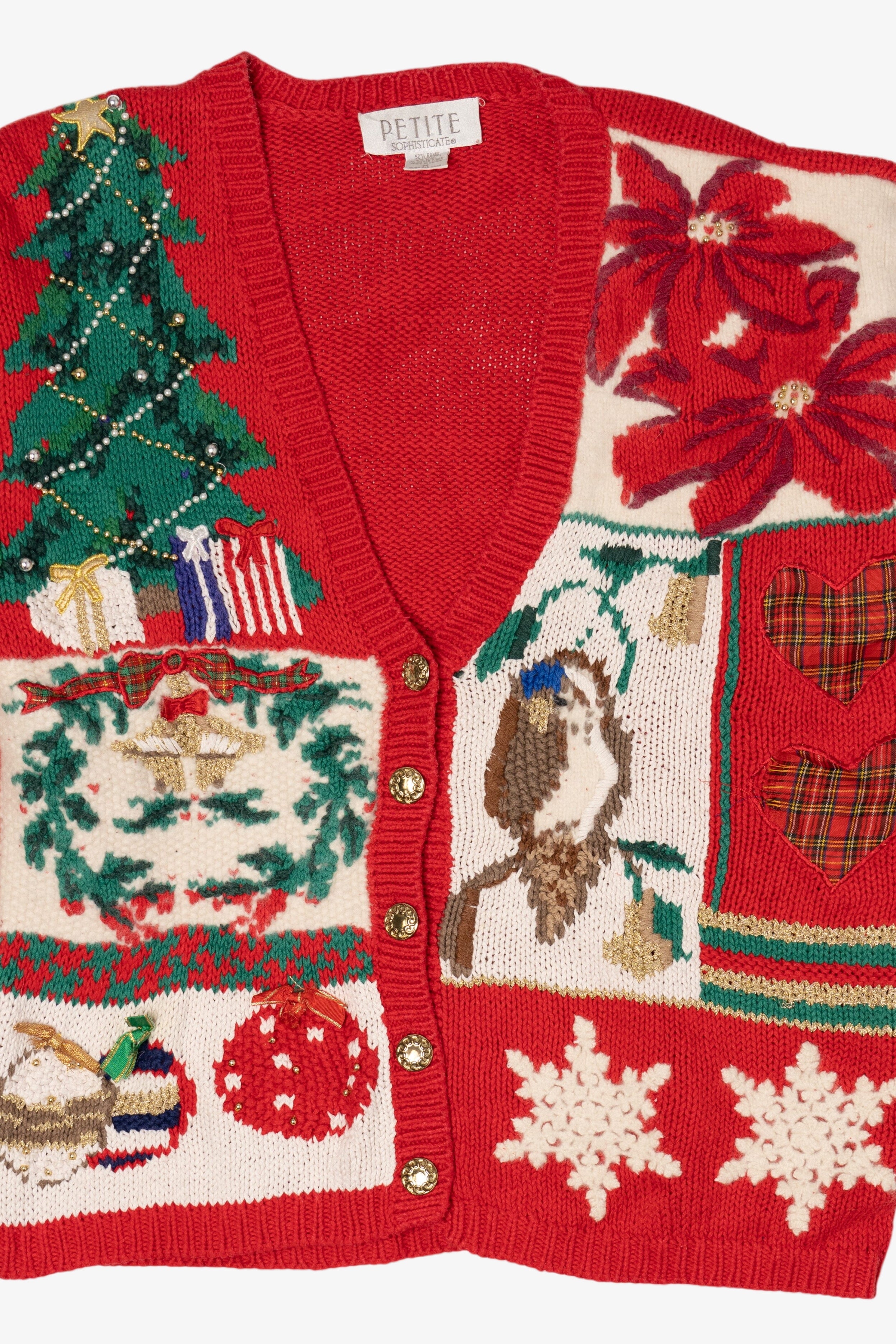 Vintage Red Petite Sophisticate Ugly Christmas Cardigan (2000s)