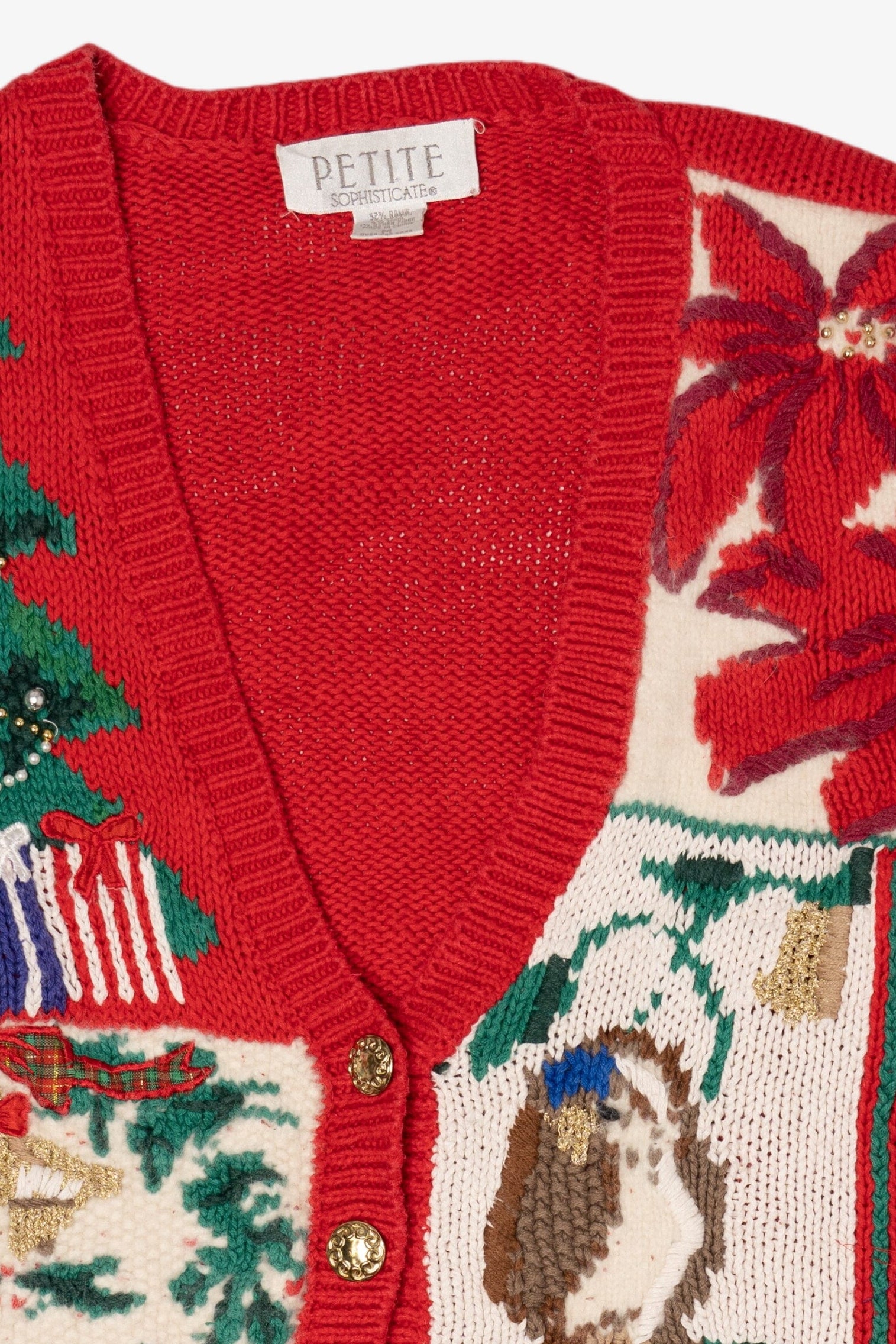 Vintage Red Petite Sophisticate Ugly Christmas Cardigan (2000s)