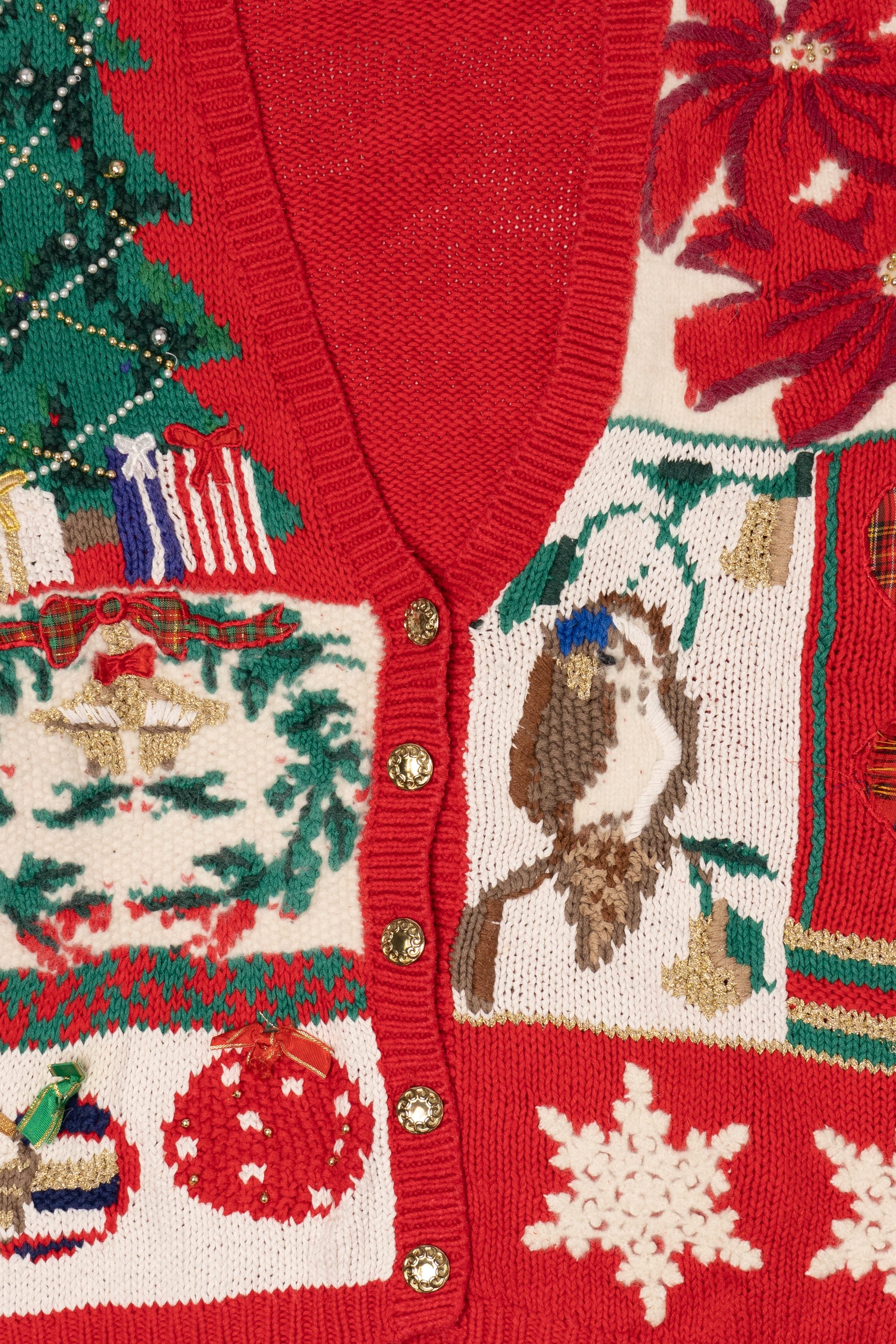 Vintage Red Petite Sophisticate Ugly Christmas Cardigan (2000s)