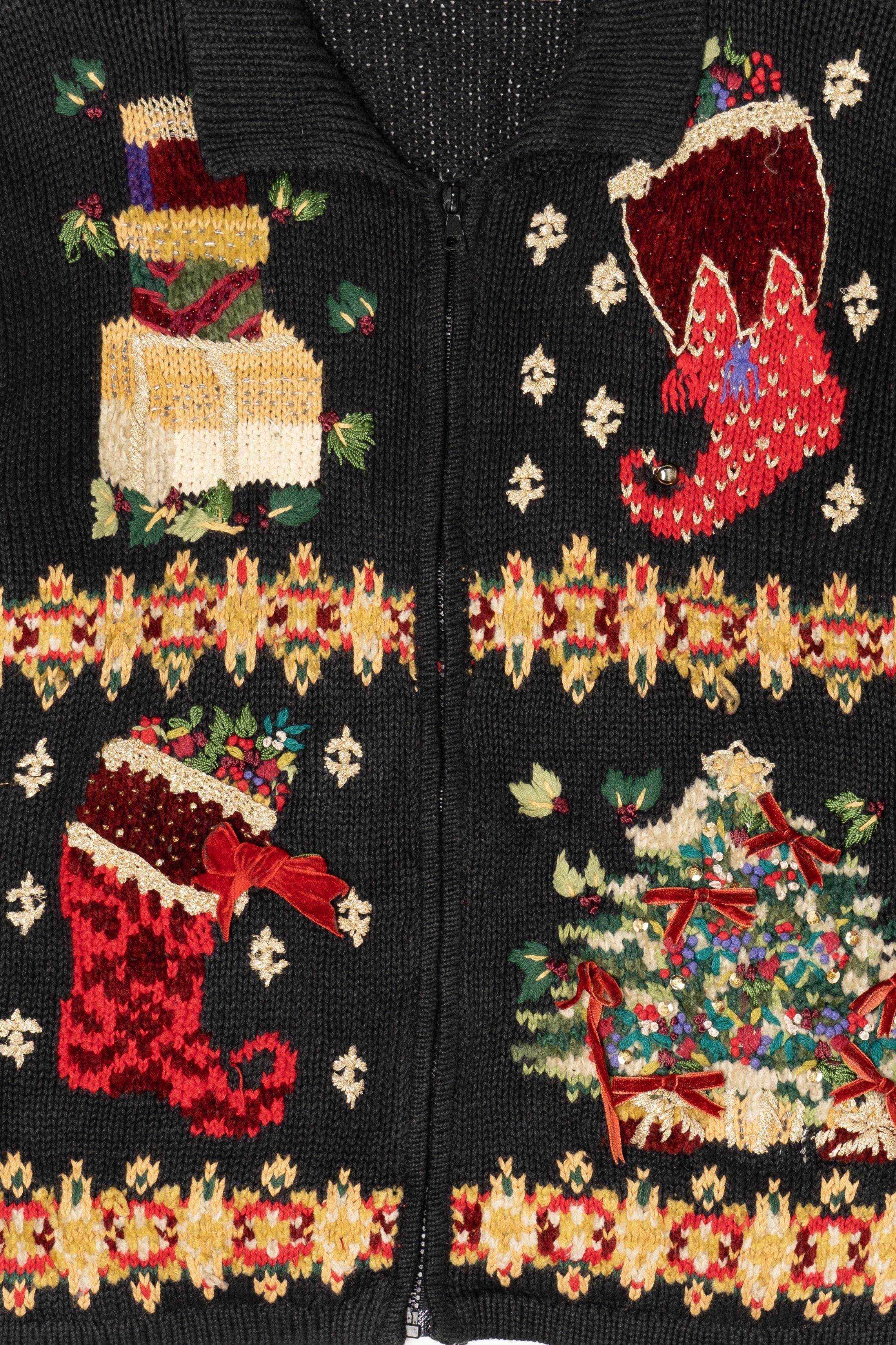 Vintage Black Fashion Bug Ugly Christmas Cardigan (1990s)