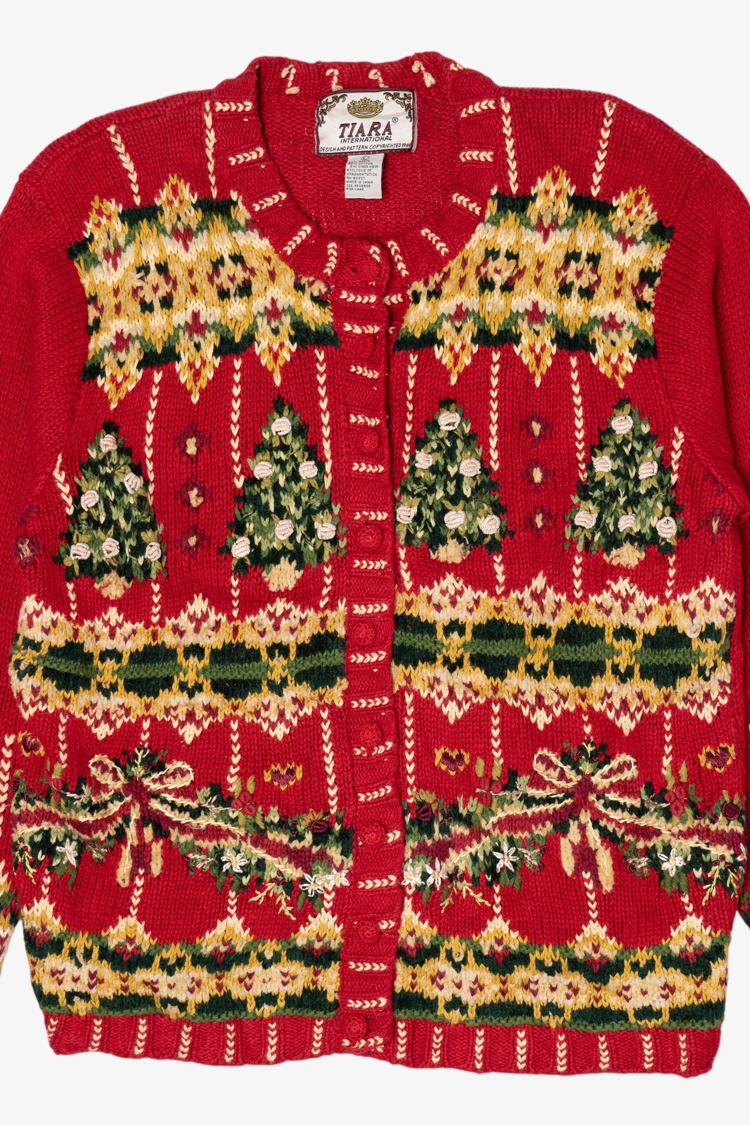Vintage Red Tiara International Trees Ugly Christmas Cardigan (1990s)