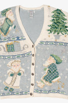 Vintage Light Blue Gallagher Santa Ugly Christmas Cardigan (1990s)