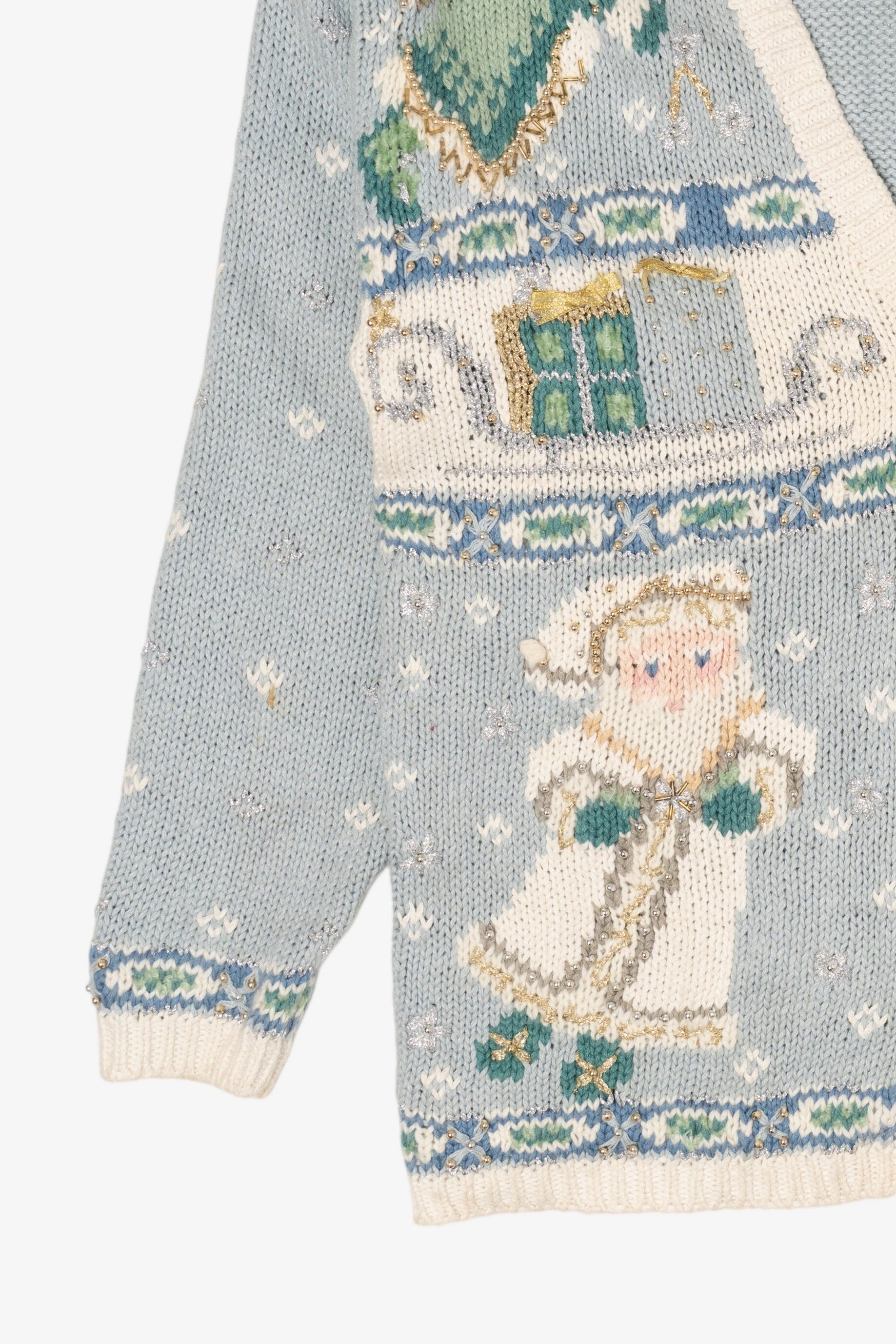 Vintage Light Blue Gallagher Santa Ugly Christmas Cardigan (1990s)