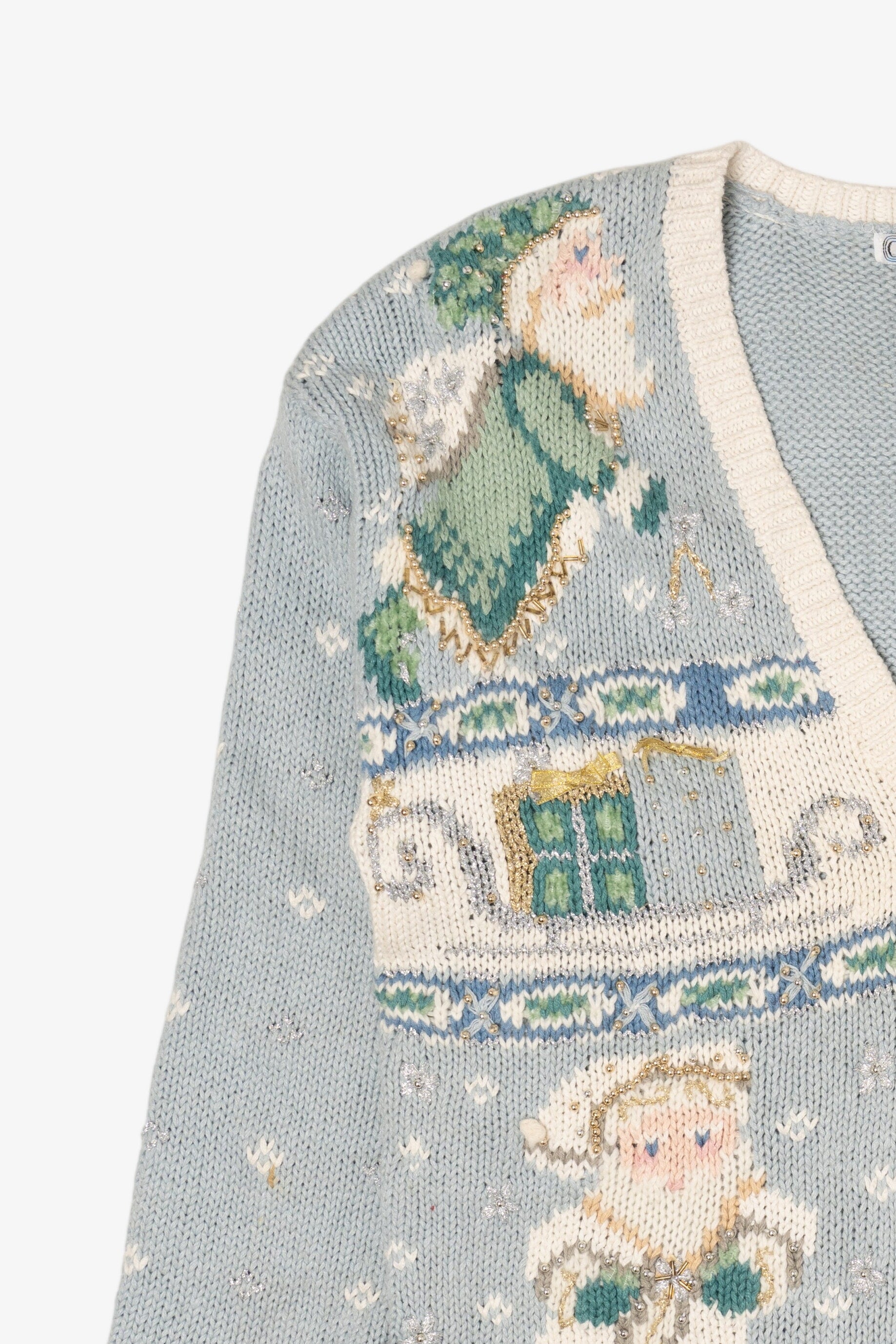 Vintage Light Blue Gallagher Santa Ugly Christmas Cardigan (1990s)