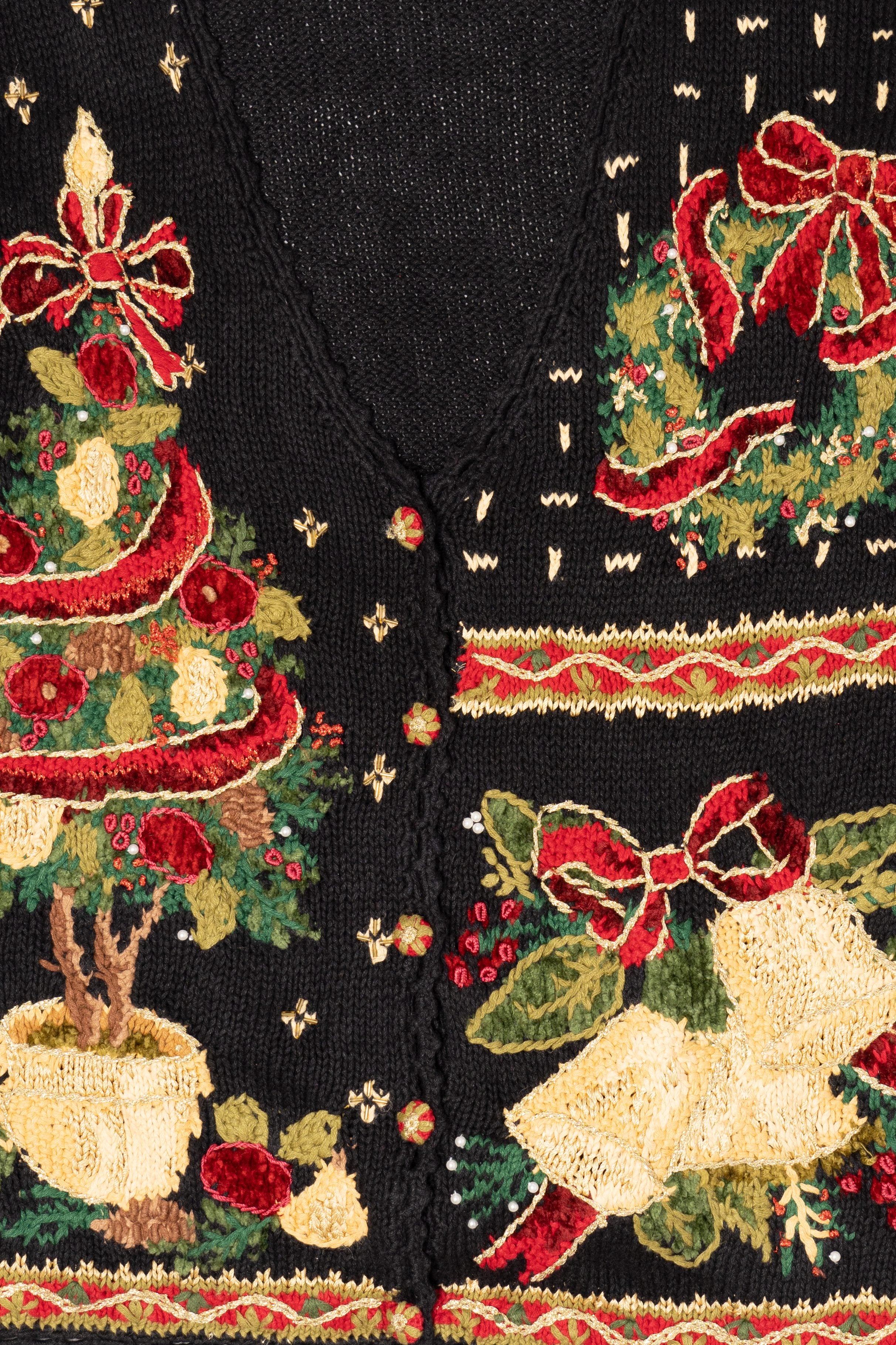 Vintage Black Tiara International Ugly Christmas Cardigan (1990s)