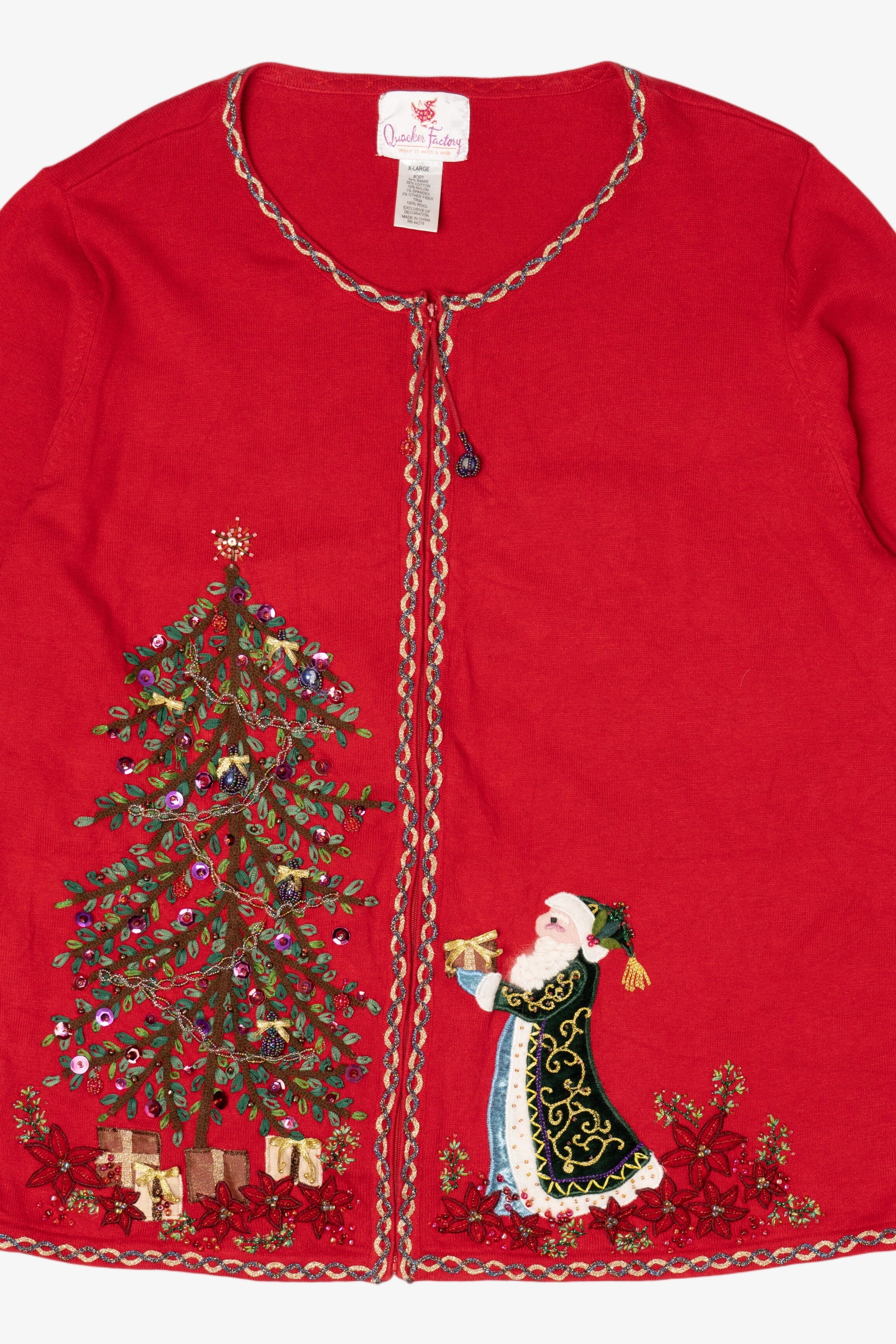 Vintage Y2k Lightweight Red Quacker Factory Santa Ugly Christmas Cardigan (2000s)