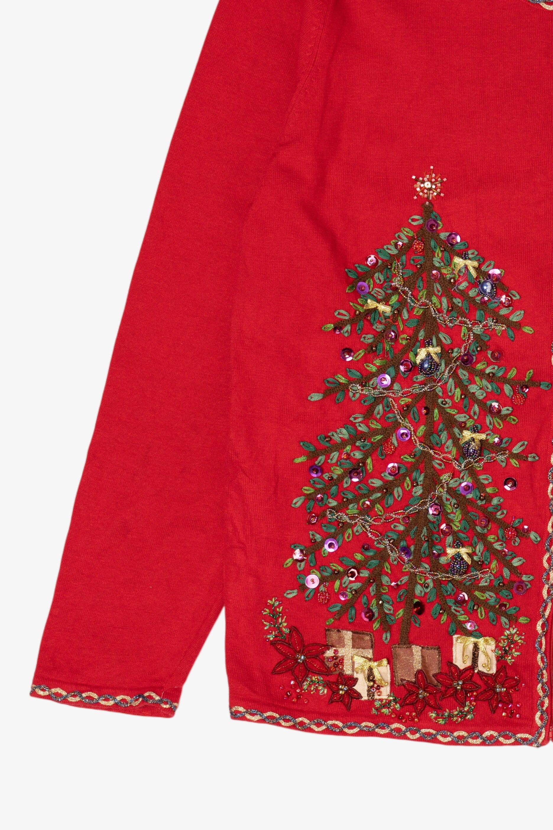 Vintage Y2k Lightweight Red Quacker Factory Santa Ugly Christmas Cardigan (2000s)