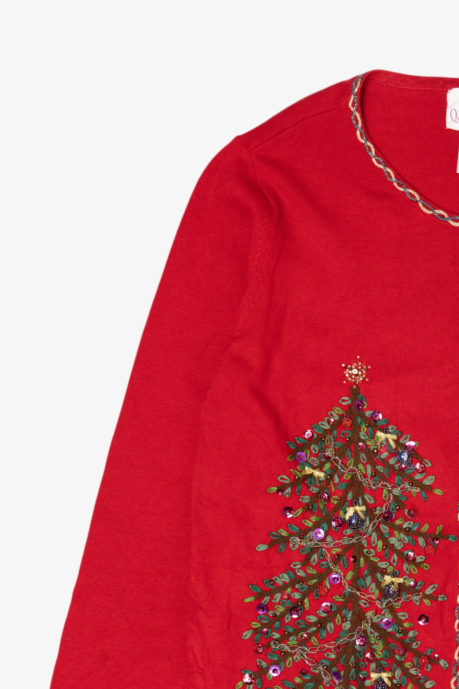Vintage Y2k Lightweight Red Quacker Factory Santa Ugly Christmas Cardigan (2000s)