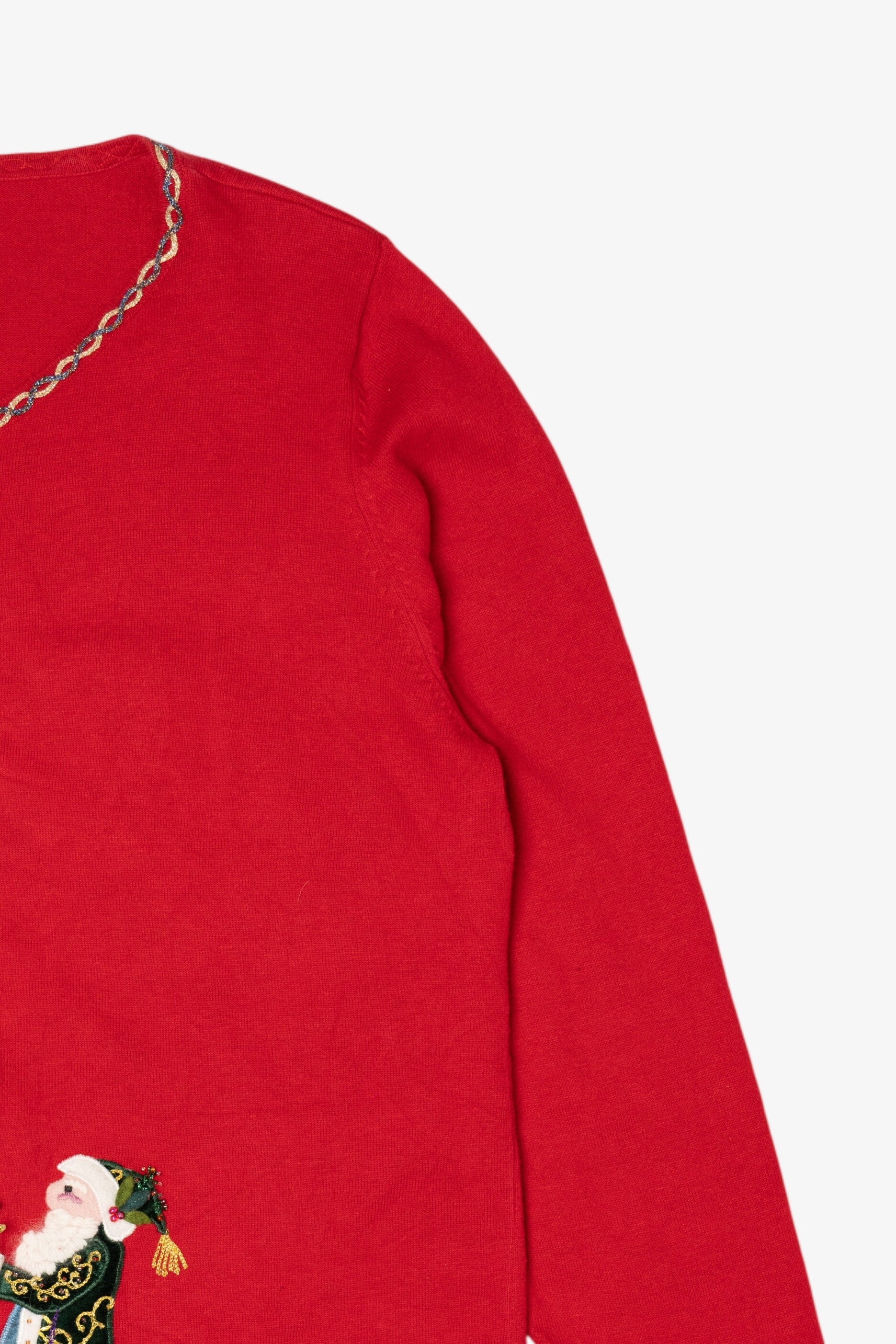 Vintage Y2k Lightweight Red Quacker Factory Santa Ugly Christmas Cardigan (2000s)