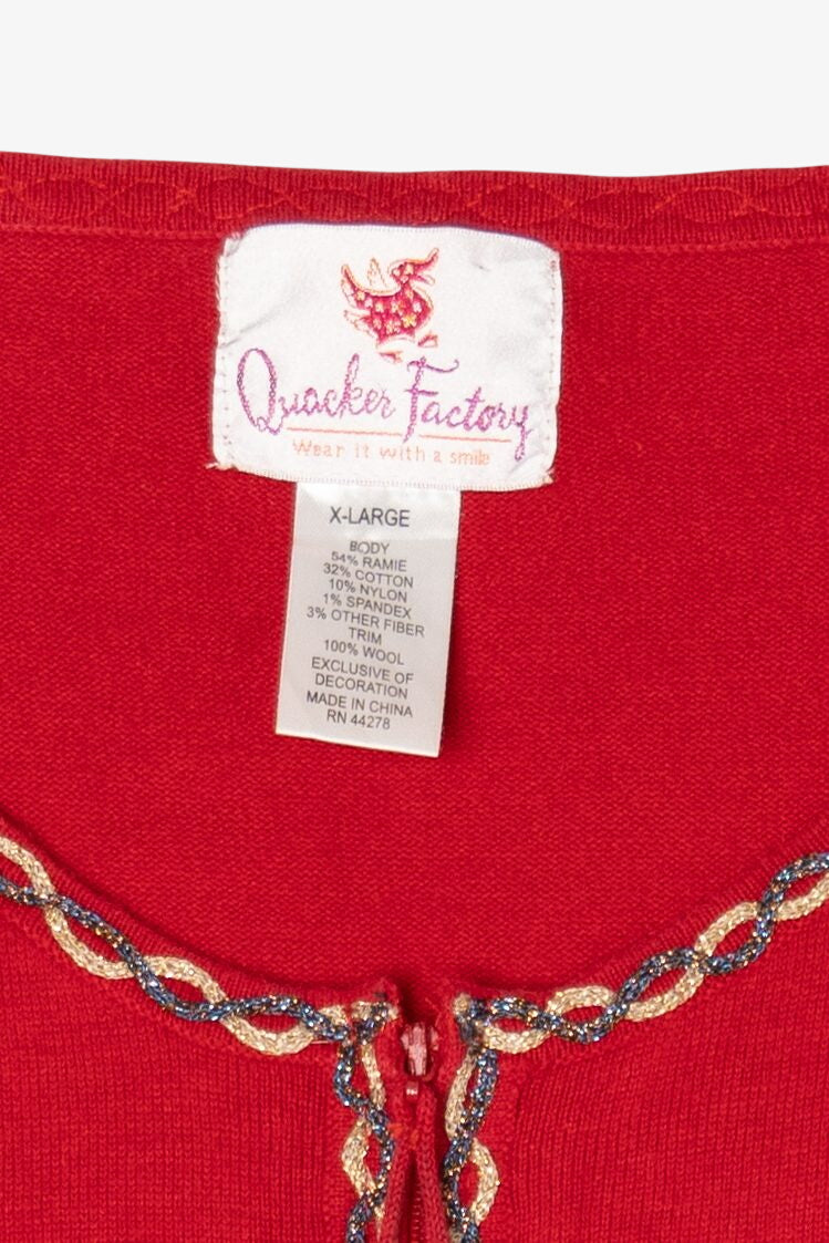 Vintage Y2k Lightweight Red Quacker Factory Santa Ugly Christmas Cardigan (2000s)