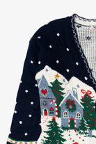 Vintage Navy Blue Nutcracker Winter Scene Ugly Christmas Cardigan (1990s)