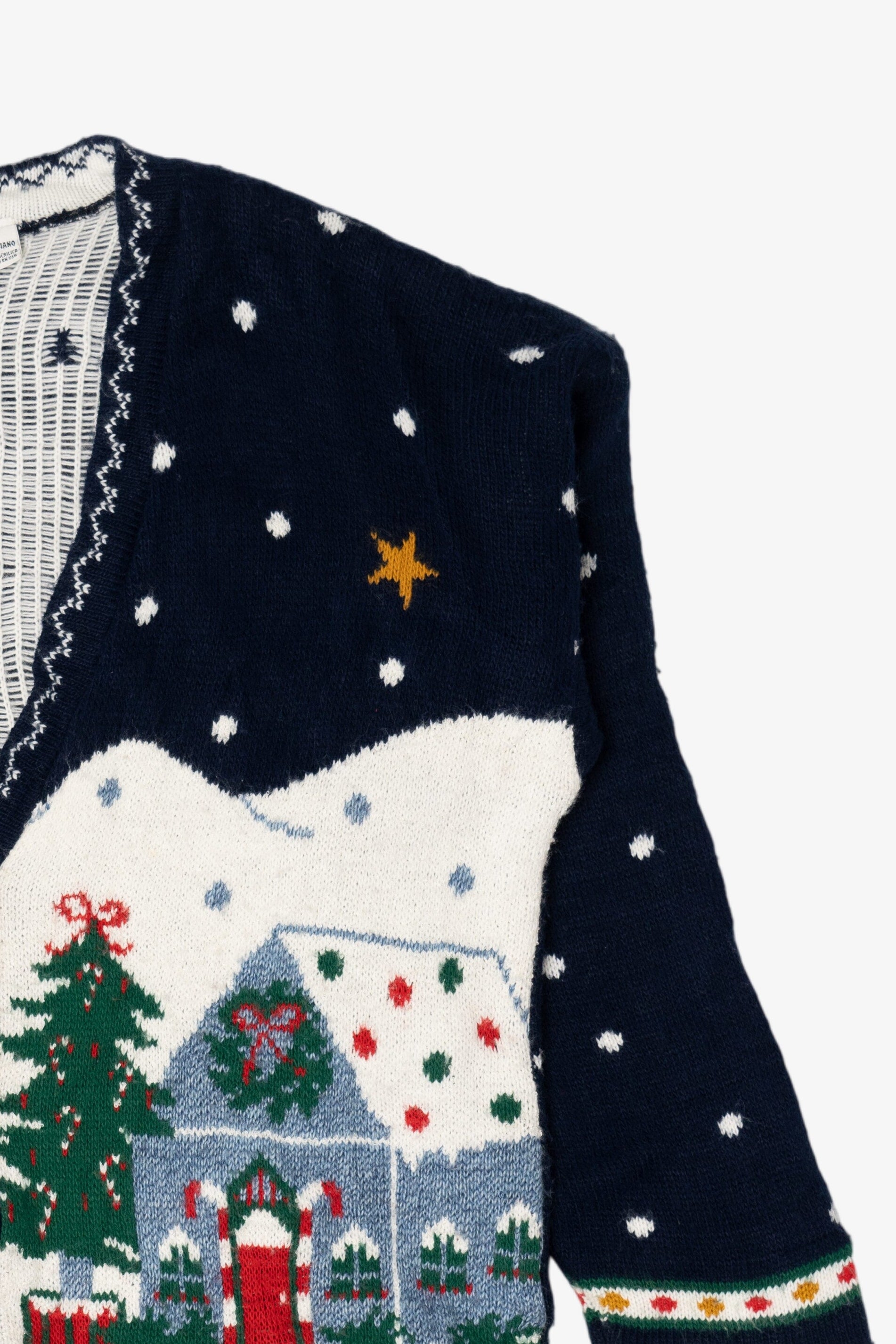 Vintage Navy Blue Nutcracker Winter Scene Ugly Christmas Cardigan (1990s)