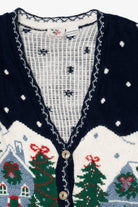Vintage Navy Blue Nutcracker Winter Scene Ugly Christmas Cardigan (1990s)