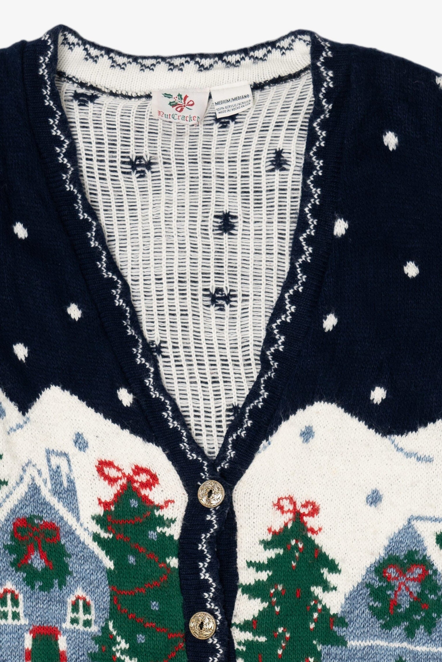 Vintage Navy Blue Nutcracker Winter Scene Ugly Christmas Cardigan (1990s)